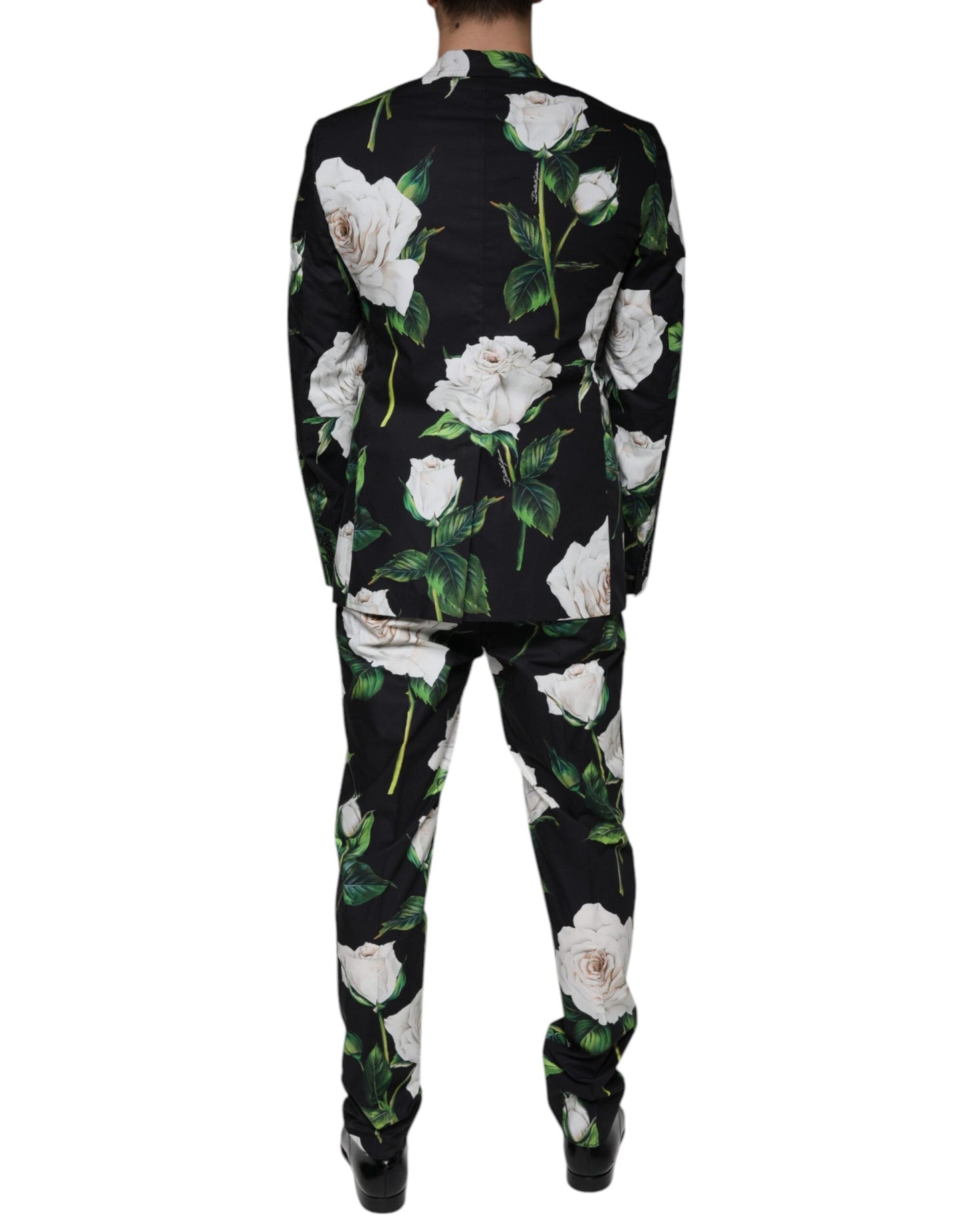 Dolce & Gabbana Black Rose Cotton Men Formal 2 Piece Men's Suit