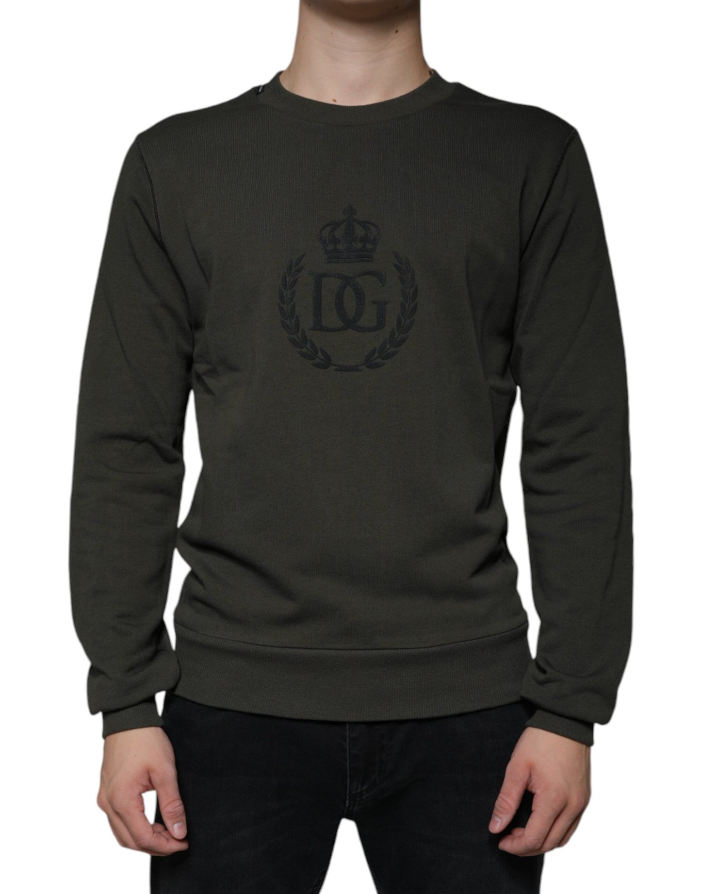 Dolce & Gabbana Army Green DG Crown Crew Neck Pullover Men's Sweater