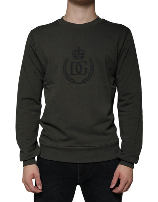 Dolce & Gabbana Army Green DG Crown Crew Neck Pullover Men's Sweater