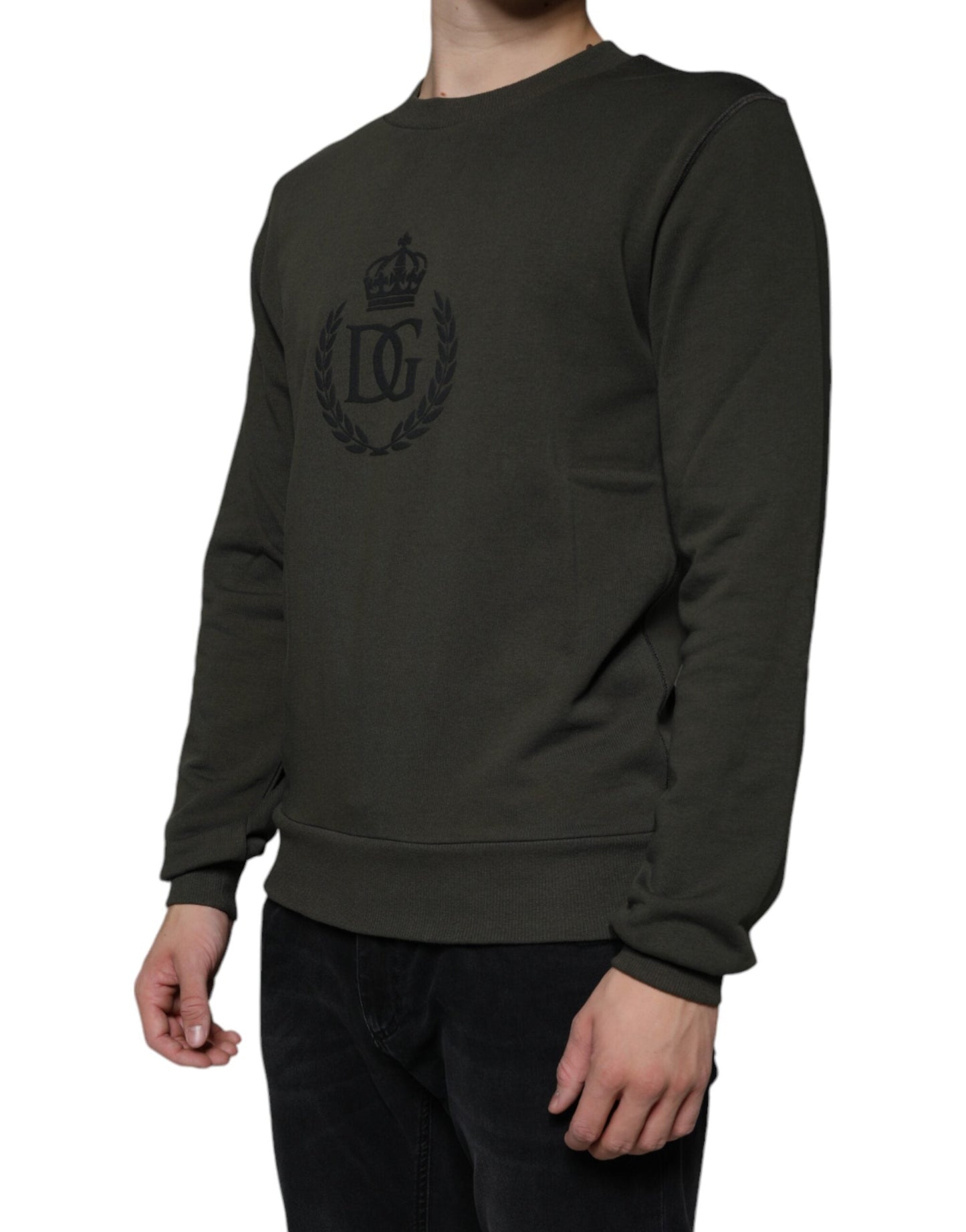 Dolce & Gabbana Army Green DG Crown Crew Neck Pullover Men's Sweater