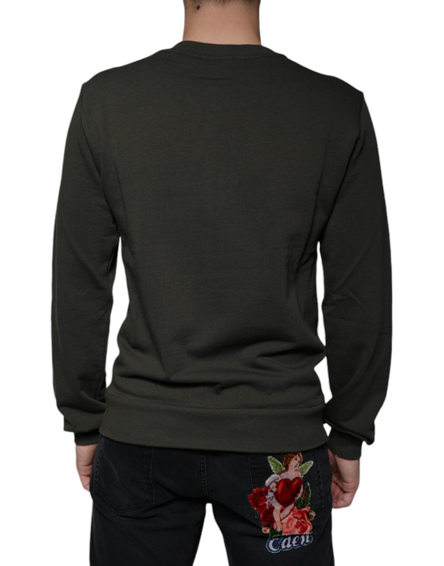 Dolce & Gabbana Army Green DG Crown Crew Neck Pullover Men's Sweater