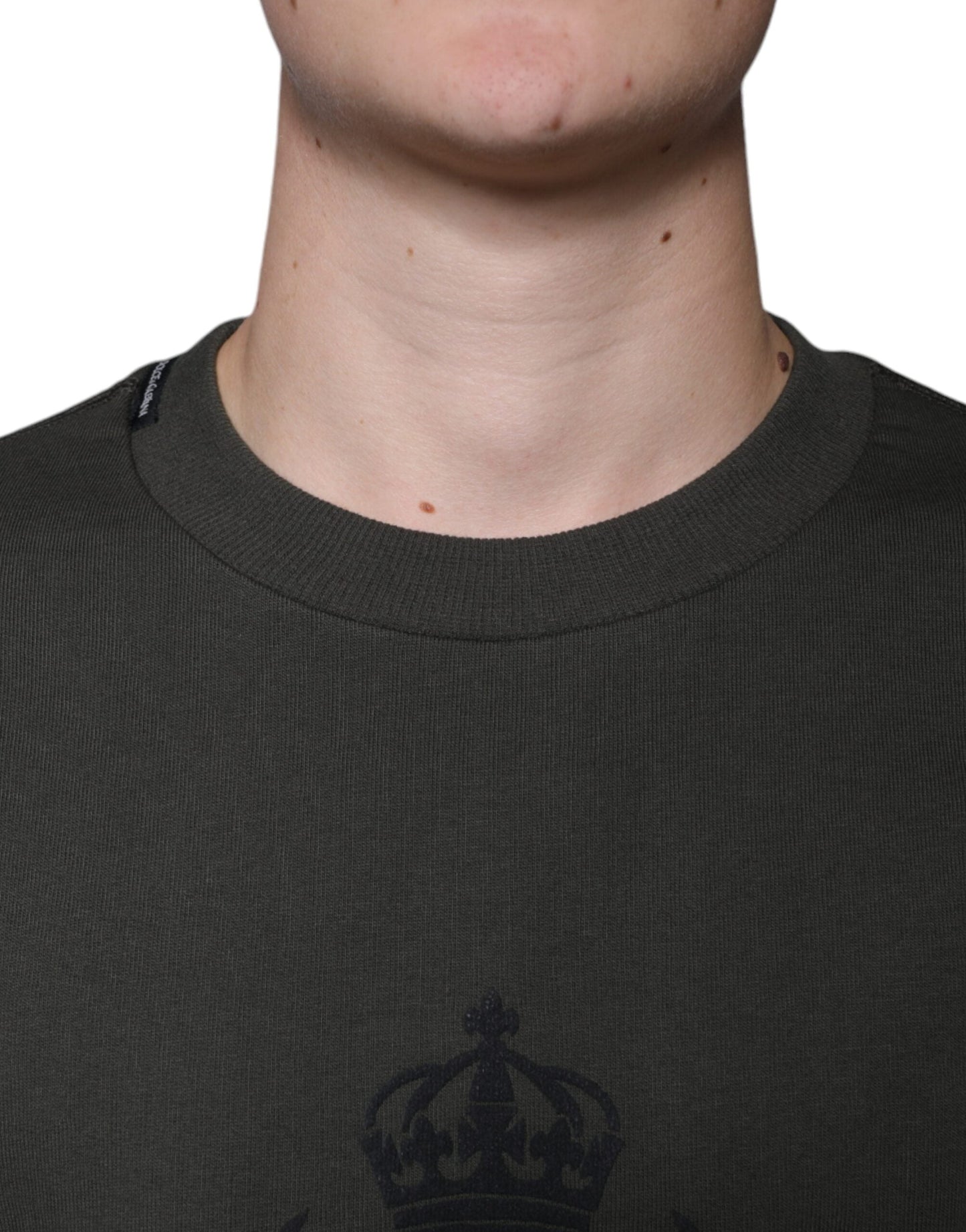Dolce & Gabbana Army Green DG Crown Crew Neck Pullover Men's Sweater
