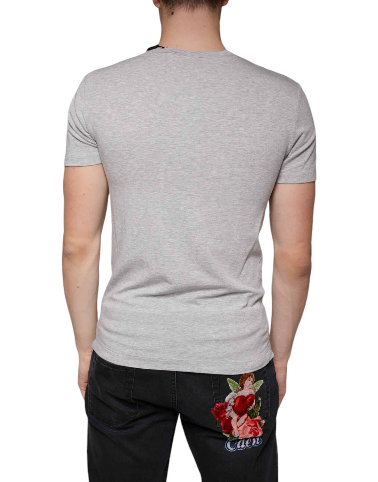 Dolce & Gabbana Gray Logo Print Crewneck Short Sleeve Men's T-shirt