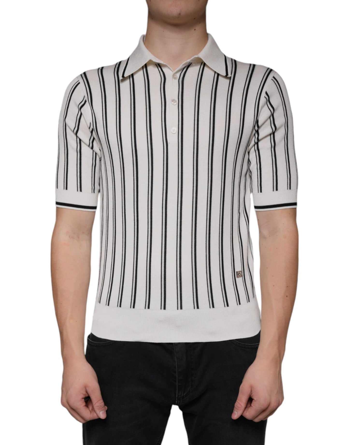 Dolce & Gabbana White Black Stripe Polo Short Sleeve Men's T-shirt
