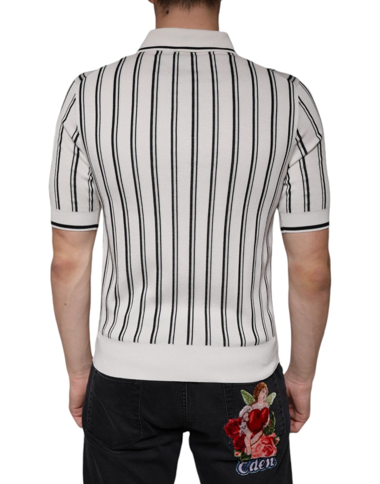 Dolce & Gabbana White Black Stripe Polo Short Sleeve Men's T-shirt