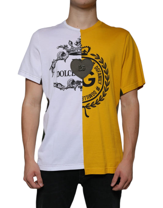 Dolce & Gabbana White Yellow Logo Print Short Sleeve Men's T-shirt