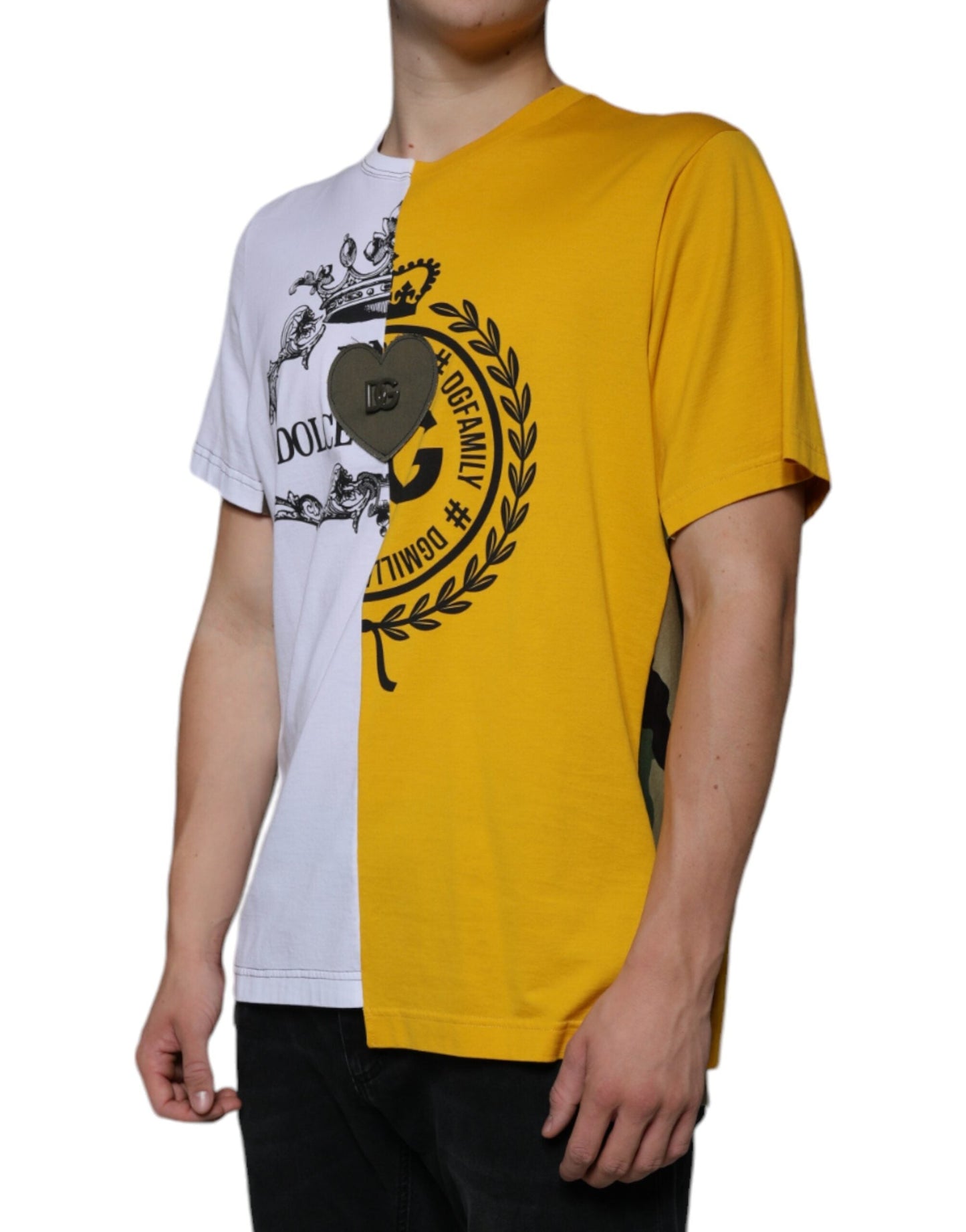 Dolce & Gabbana White Yellow Logo Print Short Sleeve Men's T-shirt