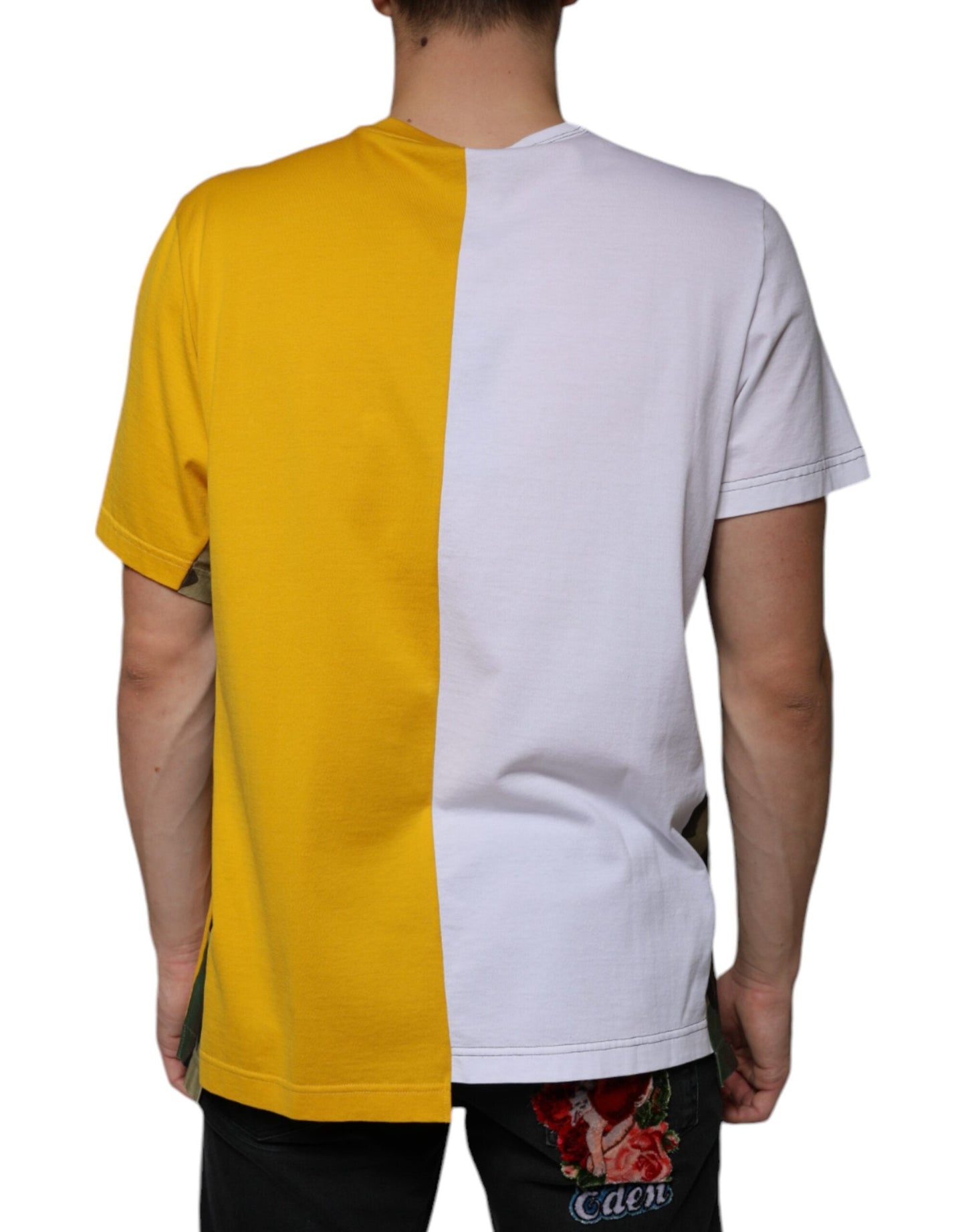 Dolce & Gabbana White Yellow Logo Print Short Sleeve Men's T-shirt