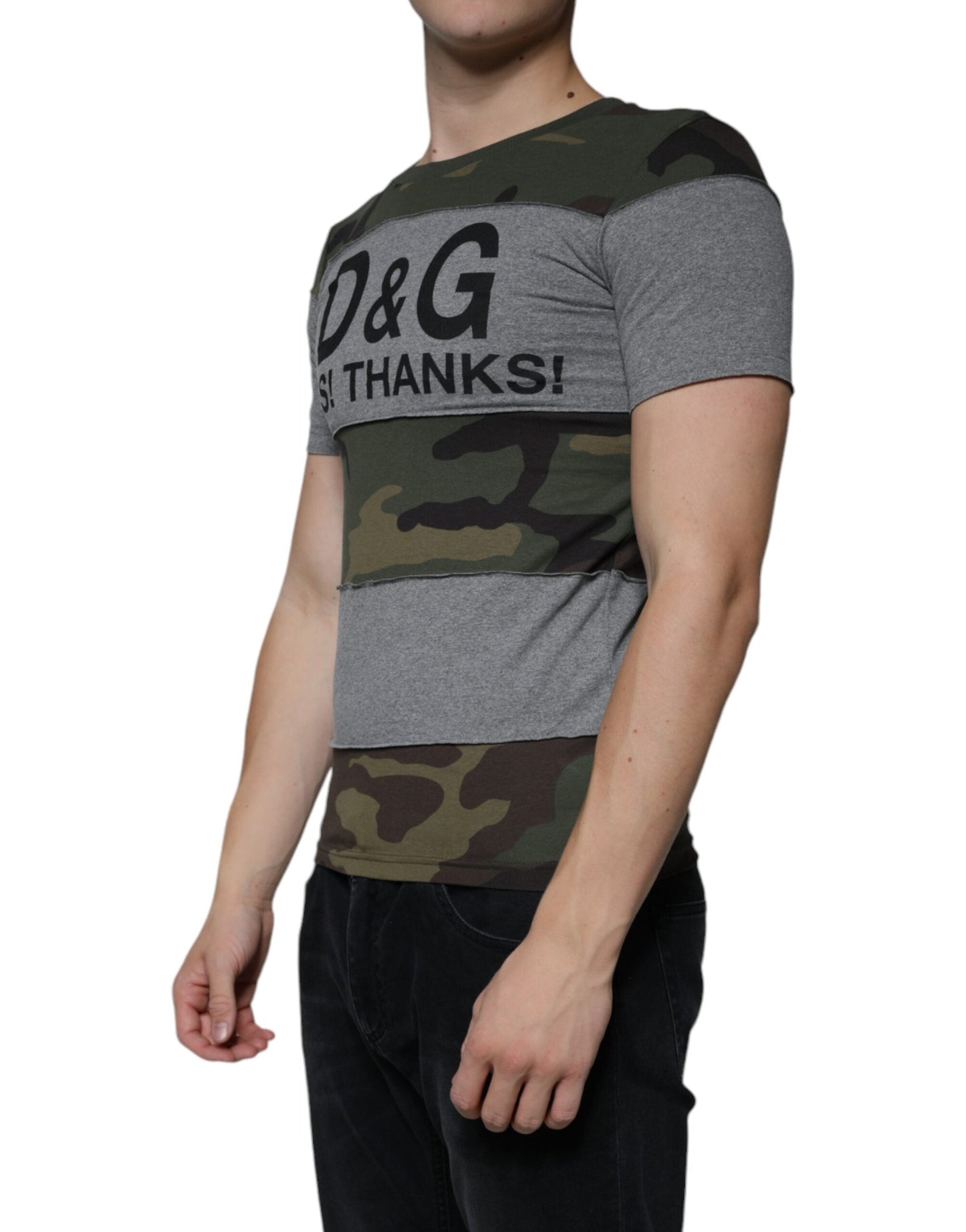 Dolce & Gabbana Multicolor Camouflage Cotton Crew Neck Men's T-shirt