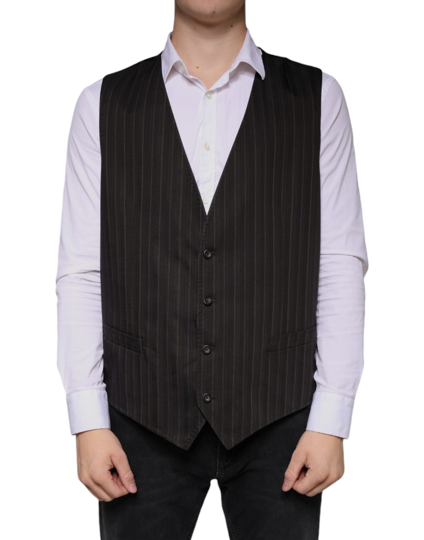 Dolce & Gabbana Black Cotton Waistcoat Dress Formal Men's Vest