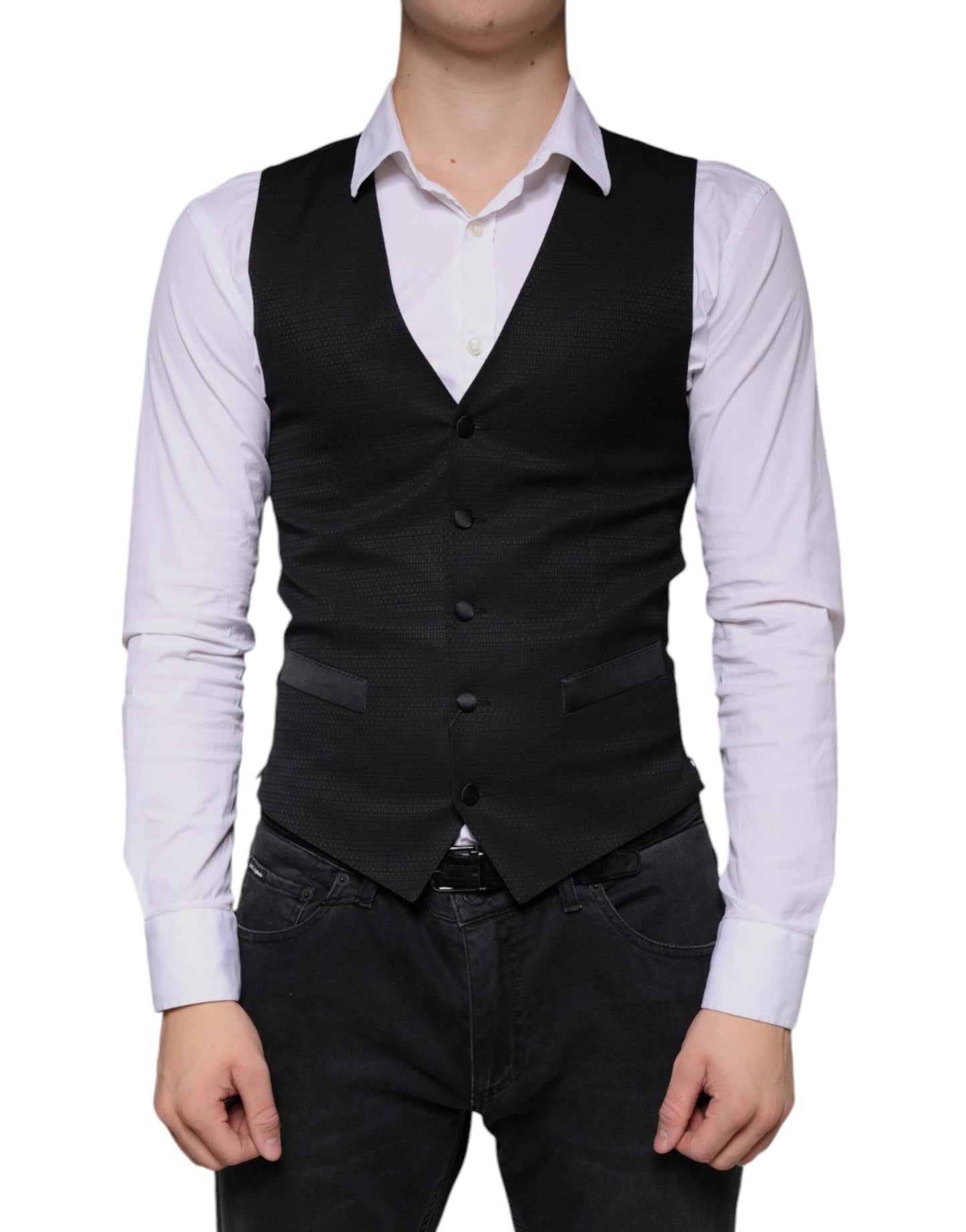 Dolce & Gabbana Black Wool Waistcoat Dress Formal Men's Vest