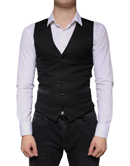 Dolce & Gabbana Black Wool Waistcoat Dress Formal Men's Vest