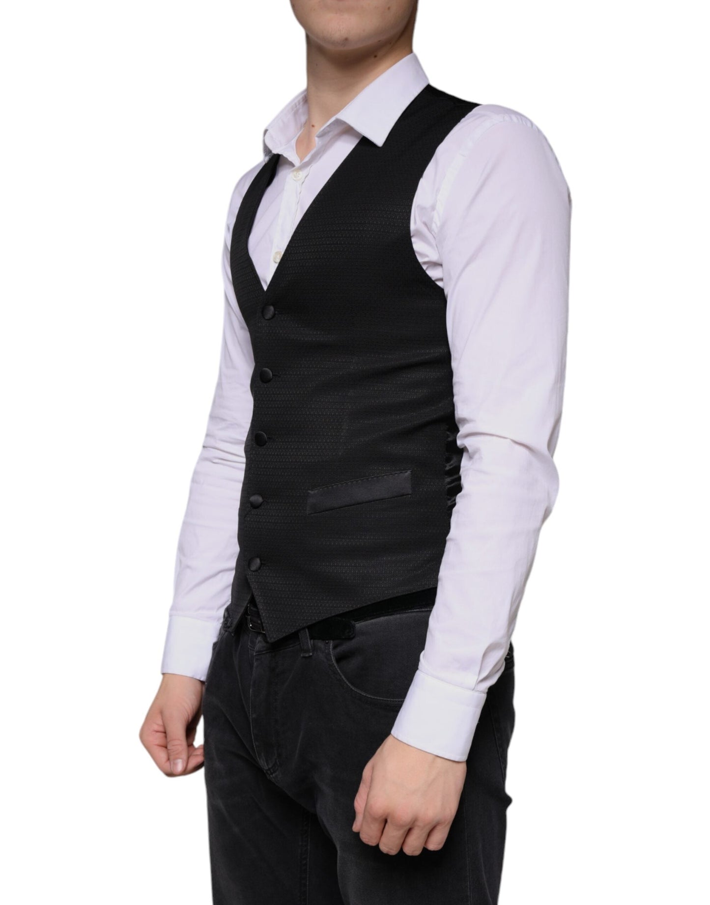 Dolce & Gabbana Black Wool Waistcoat Dress Formal Men's Vest