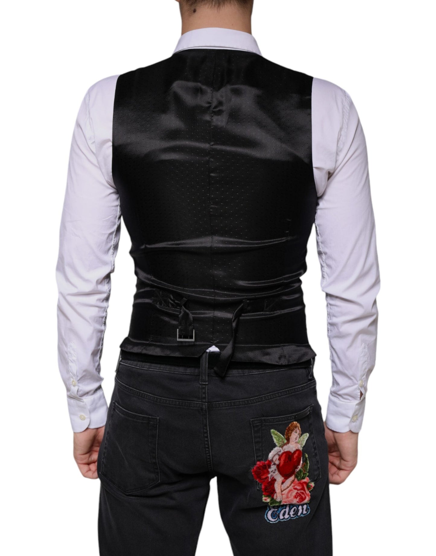Dolce & Gabbana Black Wool Waistcoat Dress Formal Men's Vest