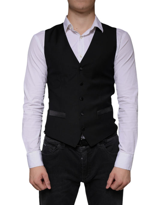 Dolce & Gabbana Black Wool Waistcoat Dress Formal Men's Vest