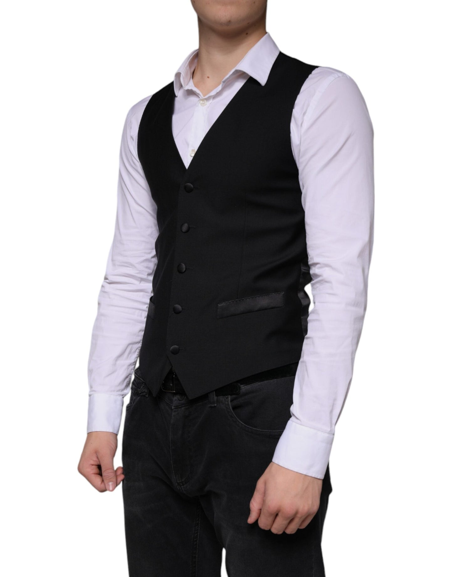 Dolce & Gabbana Black Wool Waistcoat Dress Formal Men's Vest