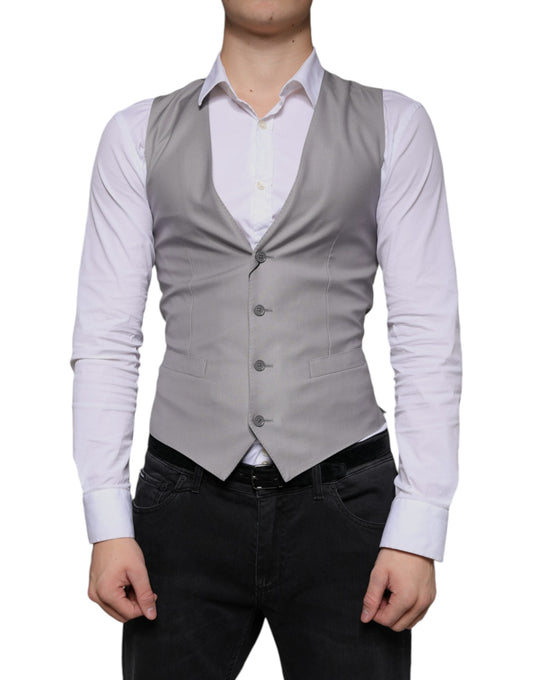 Dolce & Gabbana Light Gray Wool Formal Dress Waistcoat Men's Vest