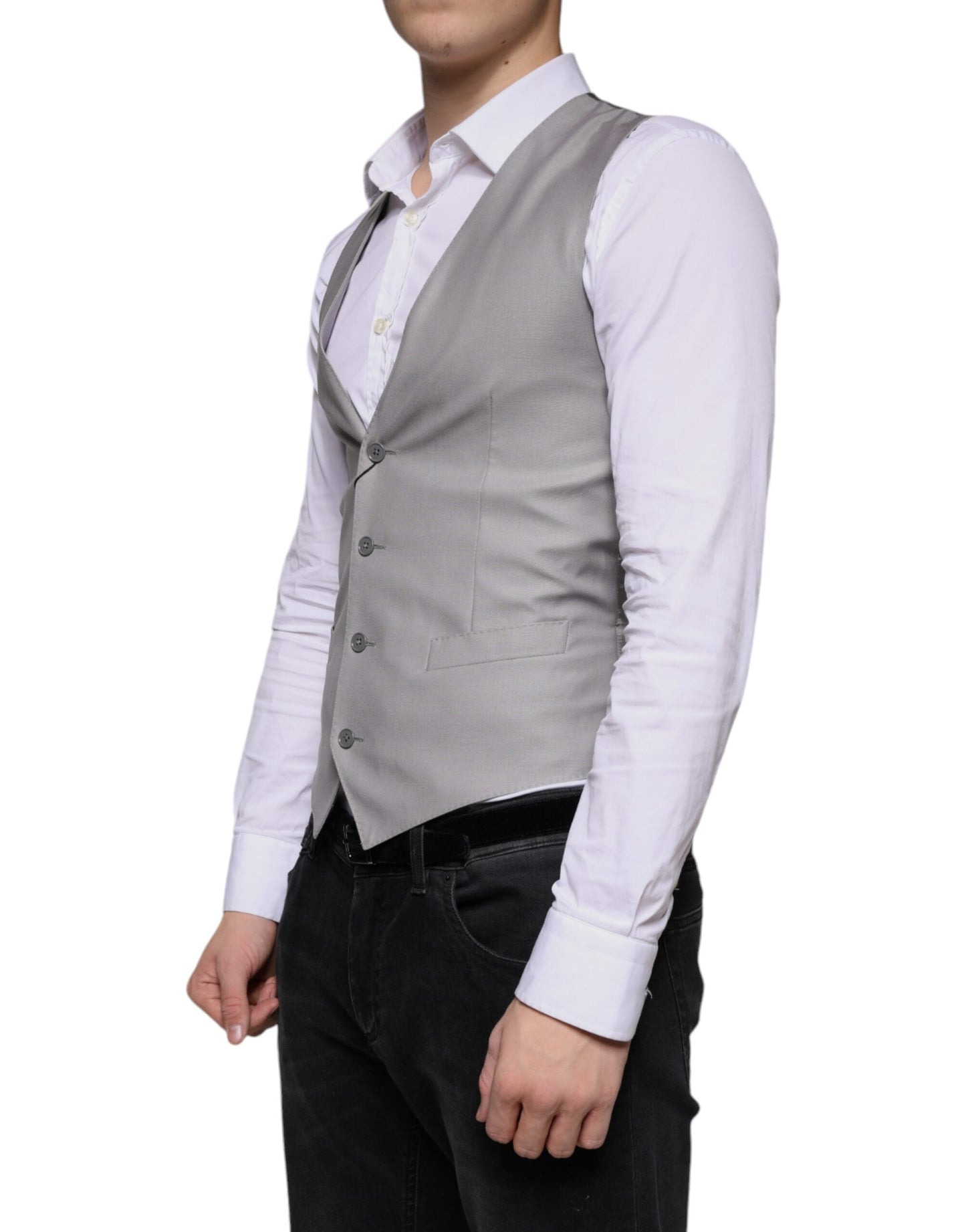 Dolce & Gabbana Light Gray Wool Formal Dress Waistcoat Men's Vest