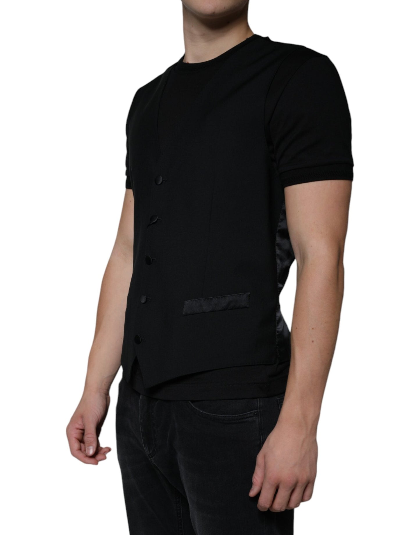 Dolce & Gabbana Black Wool Formal Dress Men Waistcoat Men's Vest