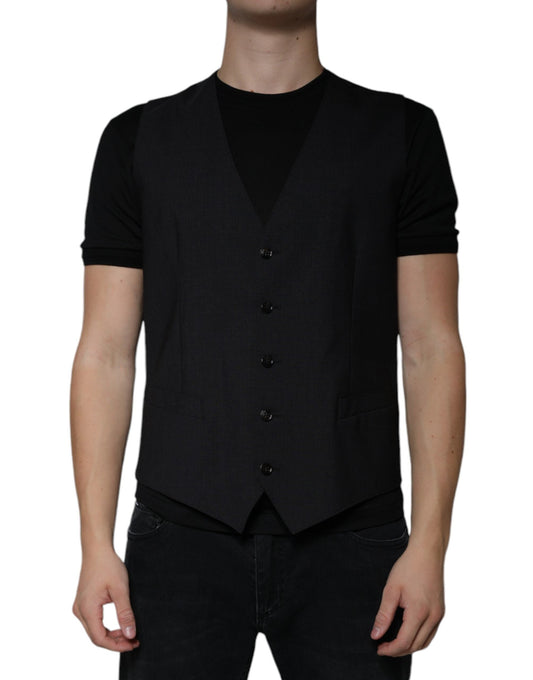 Dolce & Gabbana Black Wool Waistcoat Dress Formal Men's Vest ()