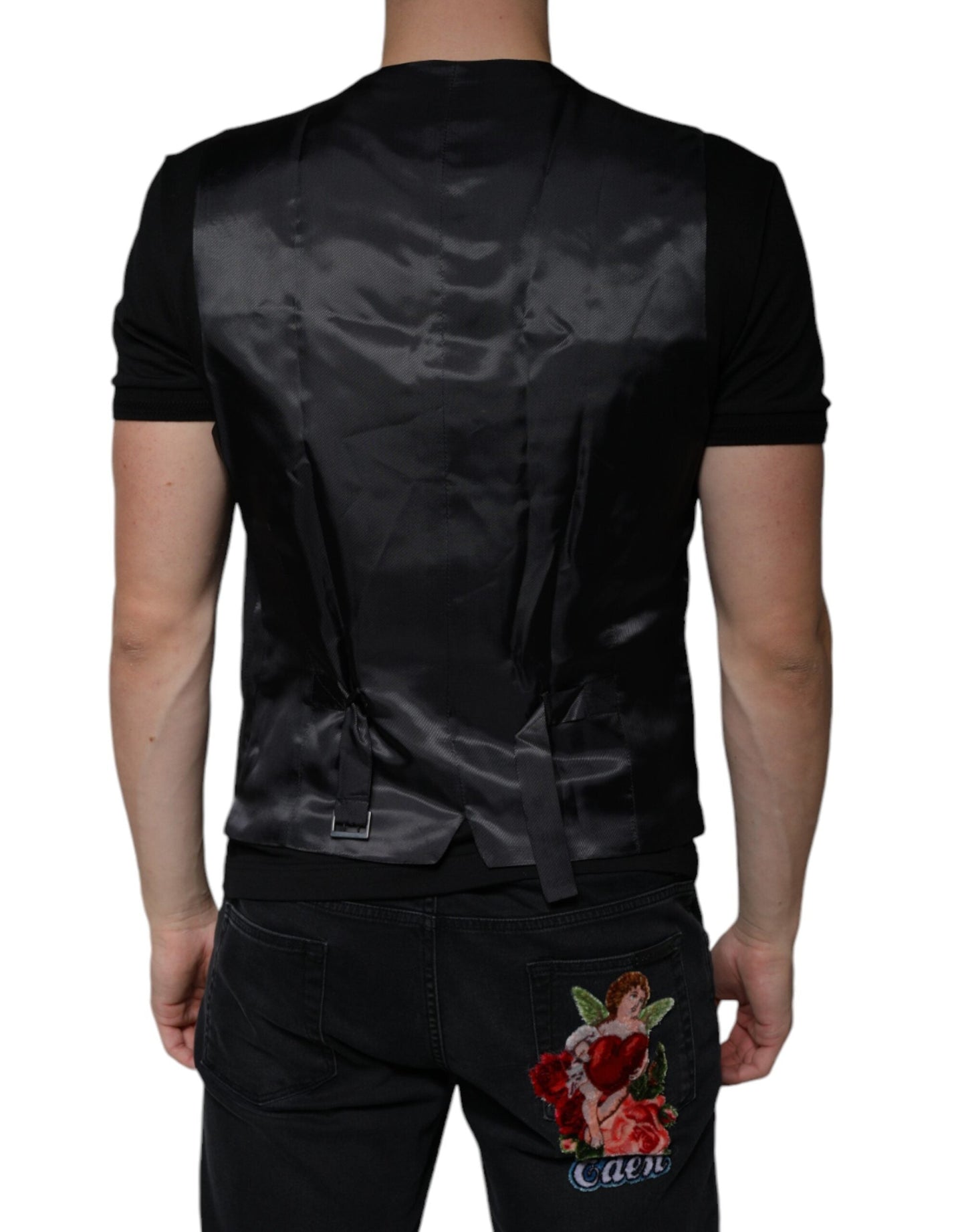 Dolce & Gabbana Black Wool Waistcoat Dress Formal Men's Vest ()