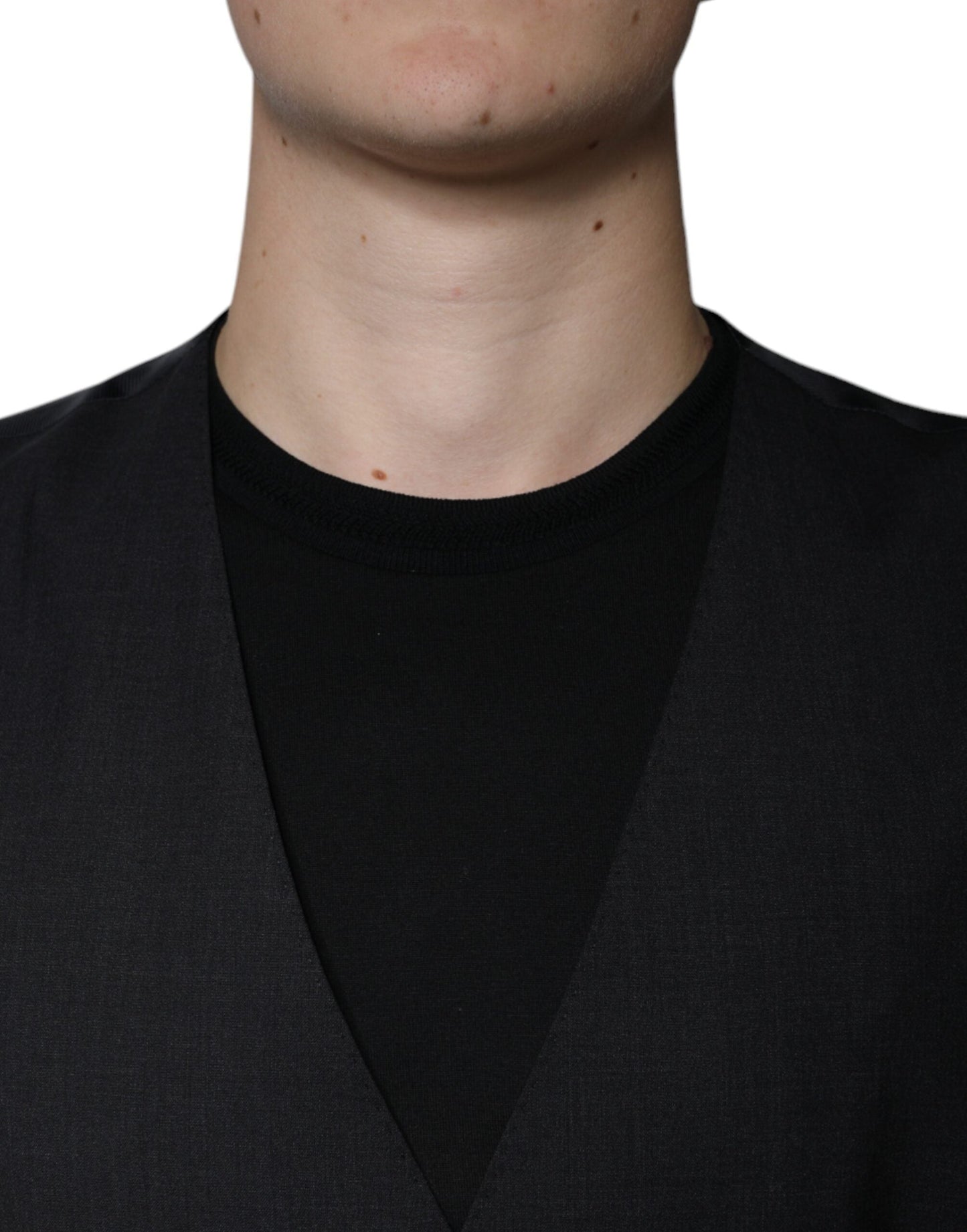 Dolce & Gabbana Black Wool Waistcoat Dress Formal Men's Vest ()
