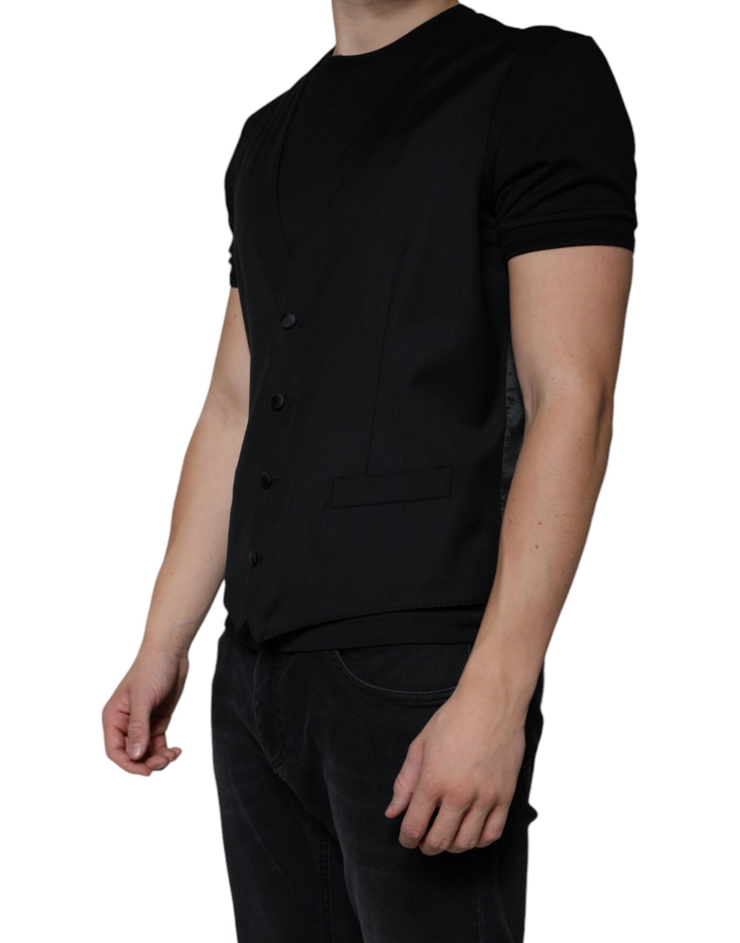 Dolce & Gabbana Black Wool Waistcoat Dress Formal Men's Vest