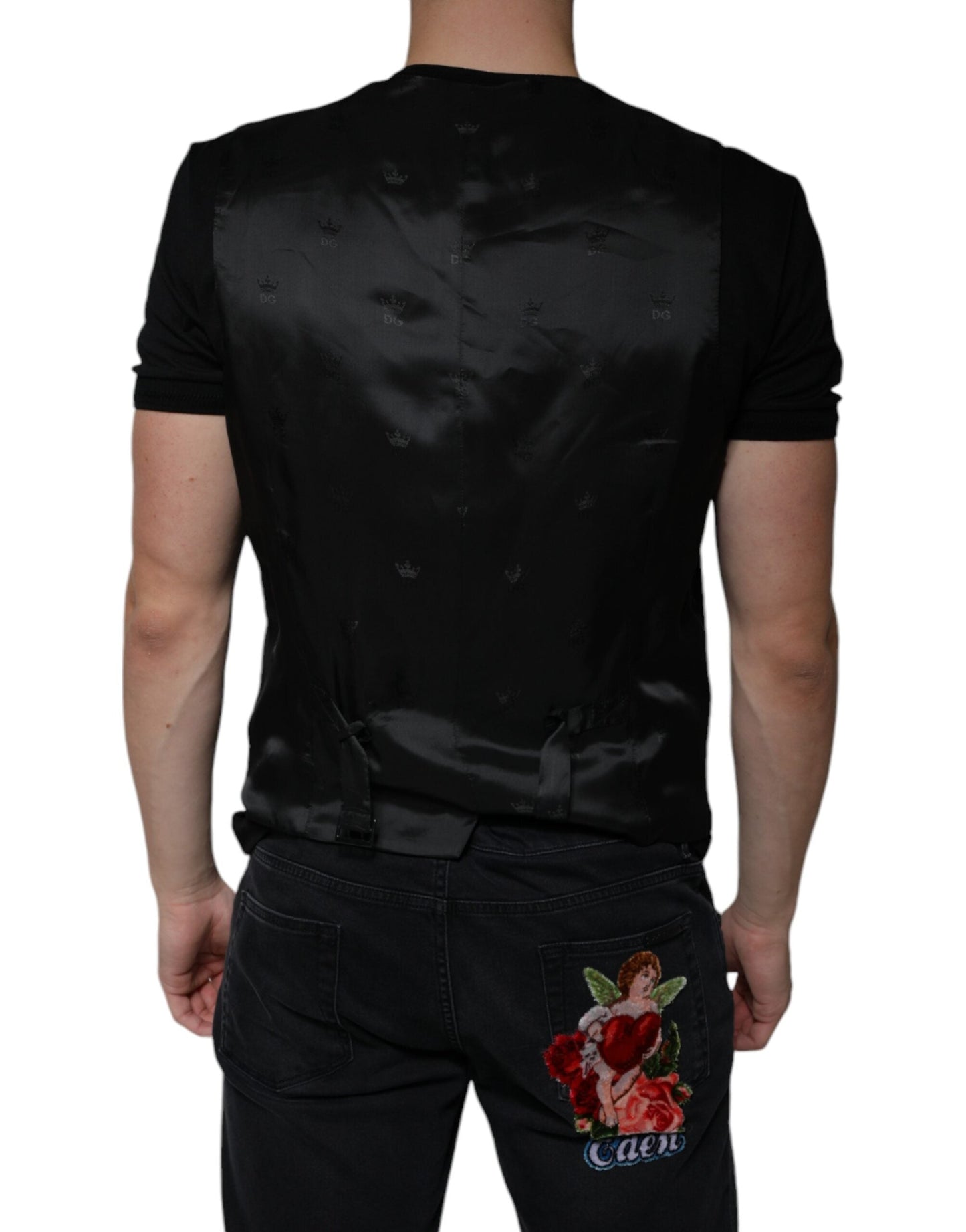 Dolce & Gabbana Black Wool Waistcoat Dress Formal Men's Vest