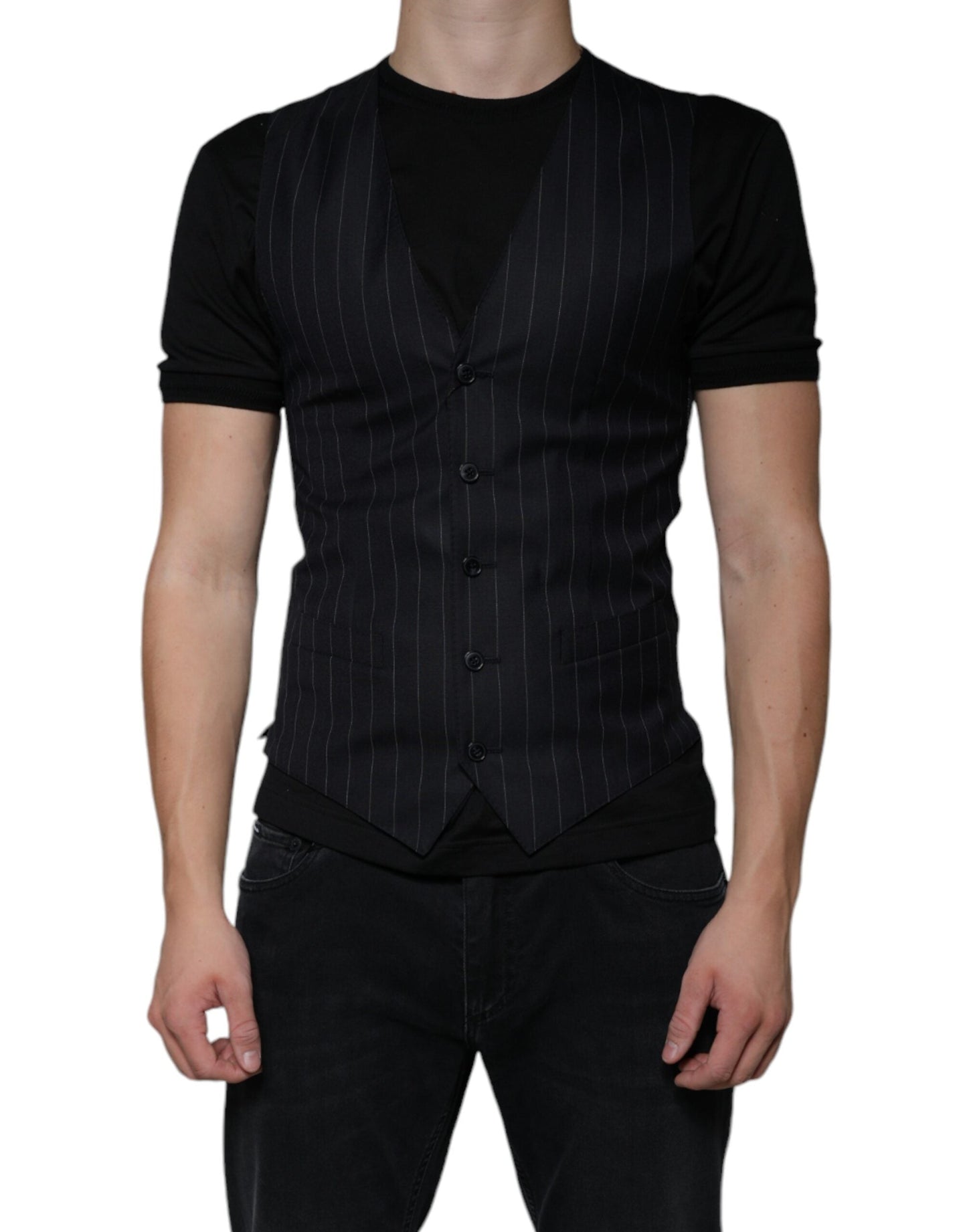 Dolce & Gabbana Black Leather Waistcoat Dress Formal Men's Vest