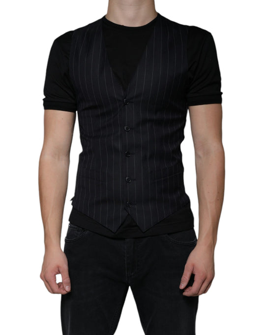 Dolce & Gabbana Black Leather Waistcoat Dress Formal Men's Vest