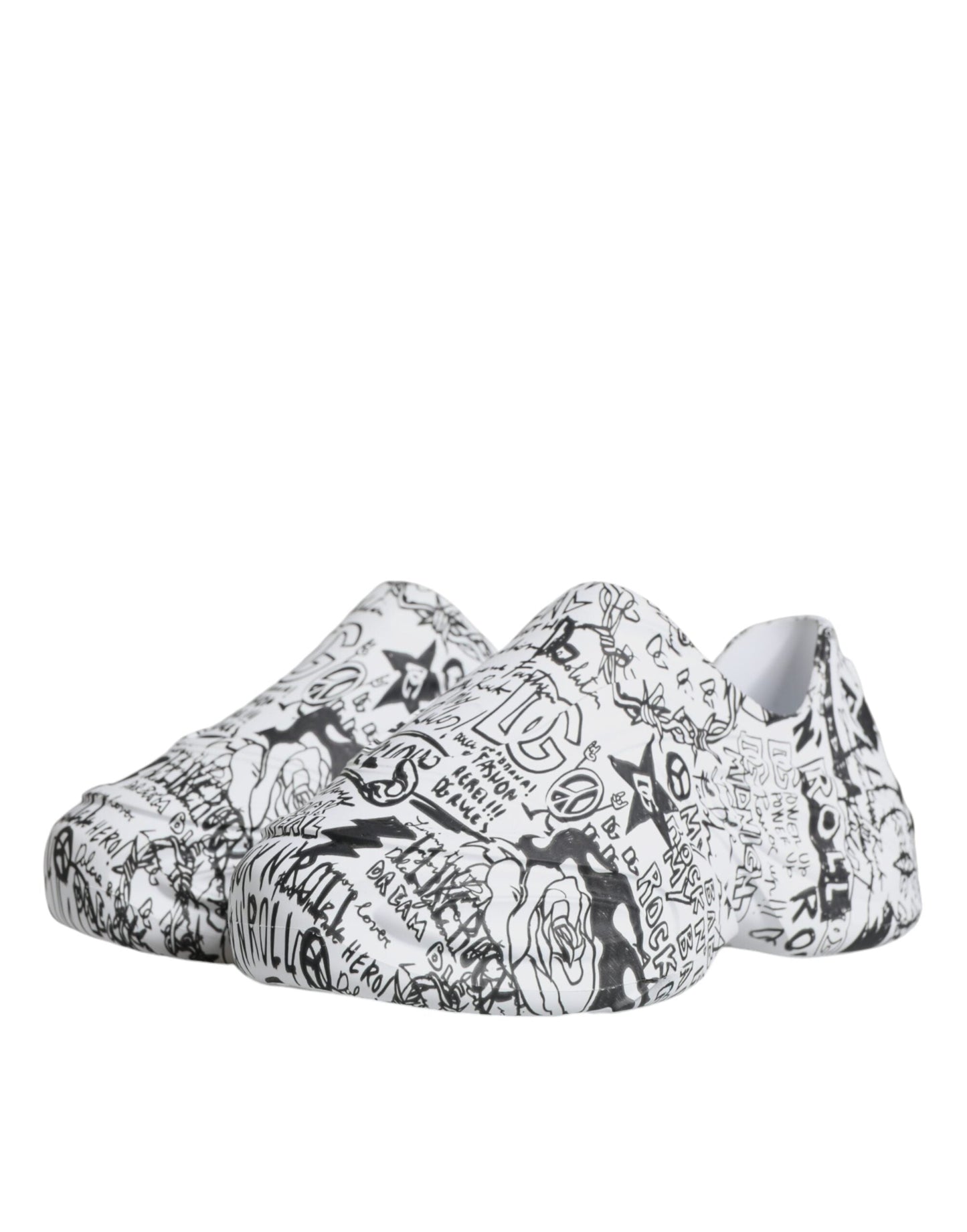 Dolce & Gabbana White Black Graffiti Daymaster Sneakers Men's Shoes