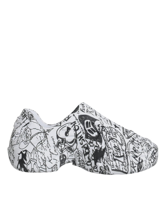 Dolce & Gabbana White Black Graffiti Daymaster Sneakers Men's Shoes