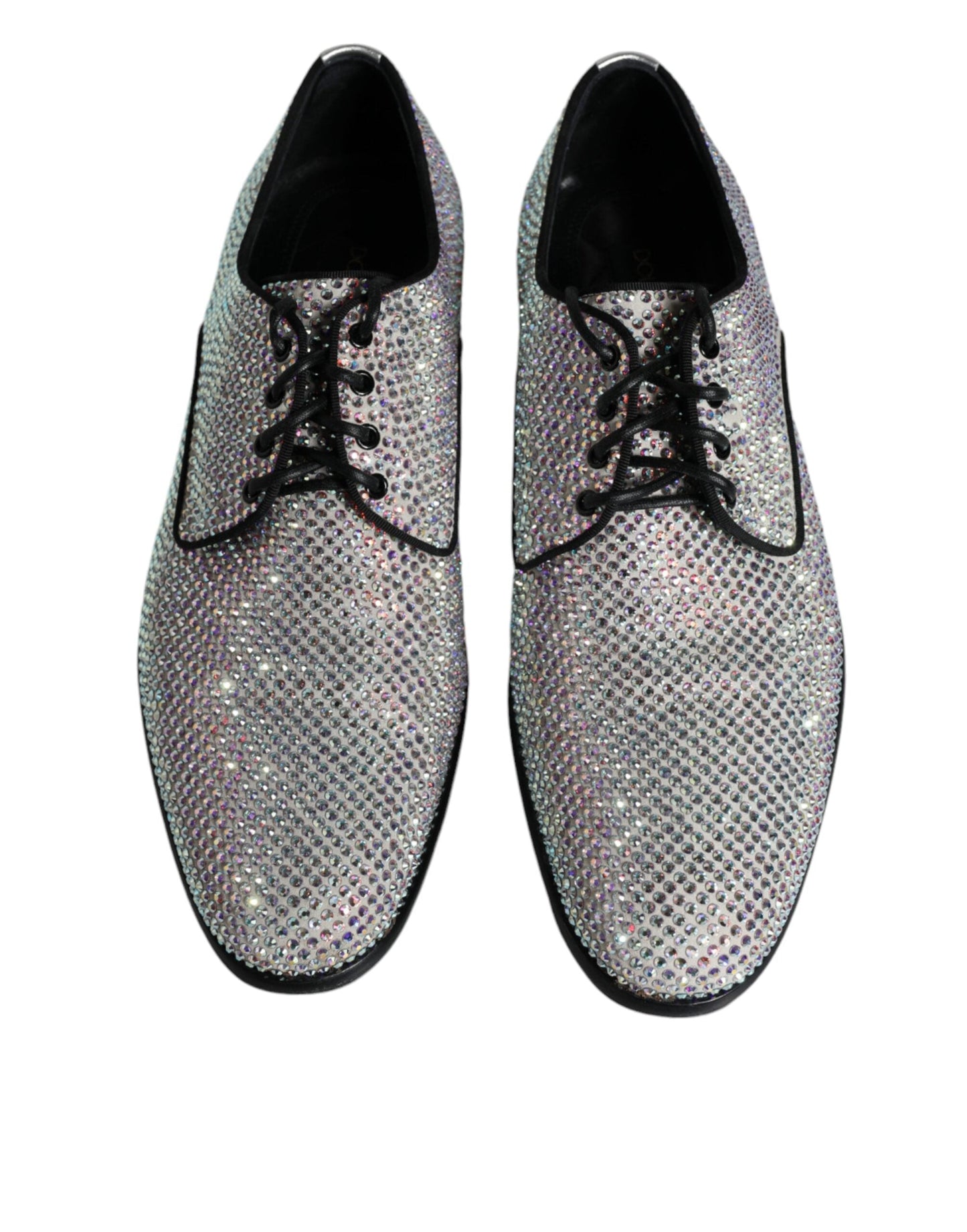 Dolce & Gabbana Silver Leather Rhinestones Derby Dress Men's Shoes ()