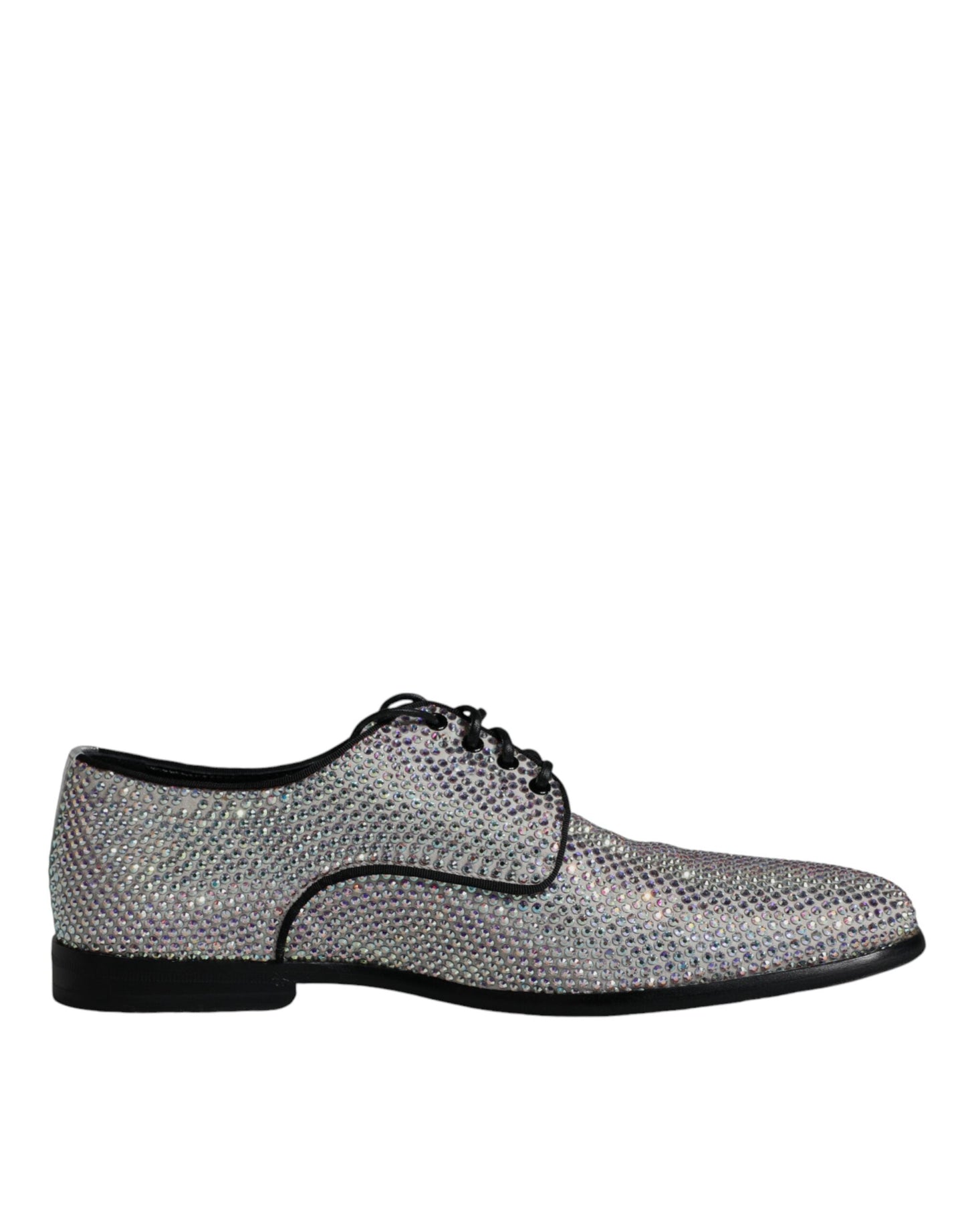 Dolce & Gabbana Silver Leather Rhinestones Derby Dress Men's Shoes ()