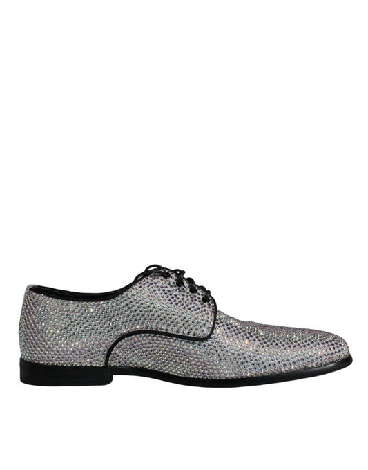 Dolce & Gabbana Silver Leather Rhinestones Derby Dress Men's Shoes ()