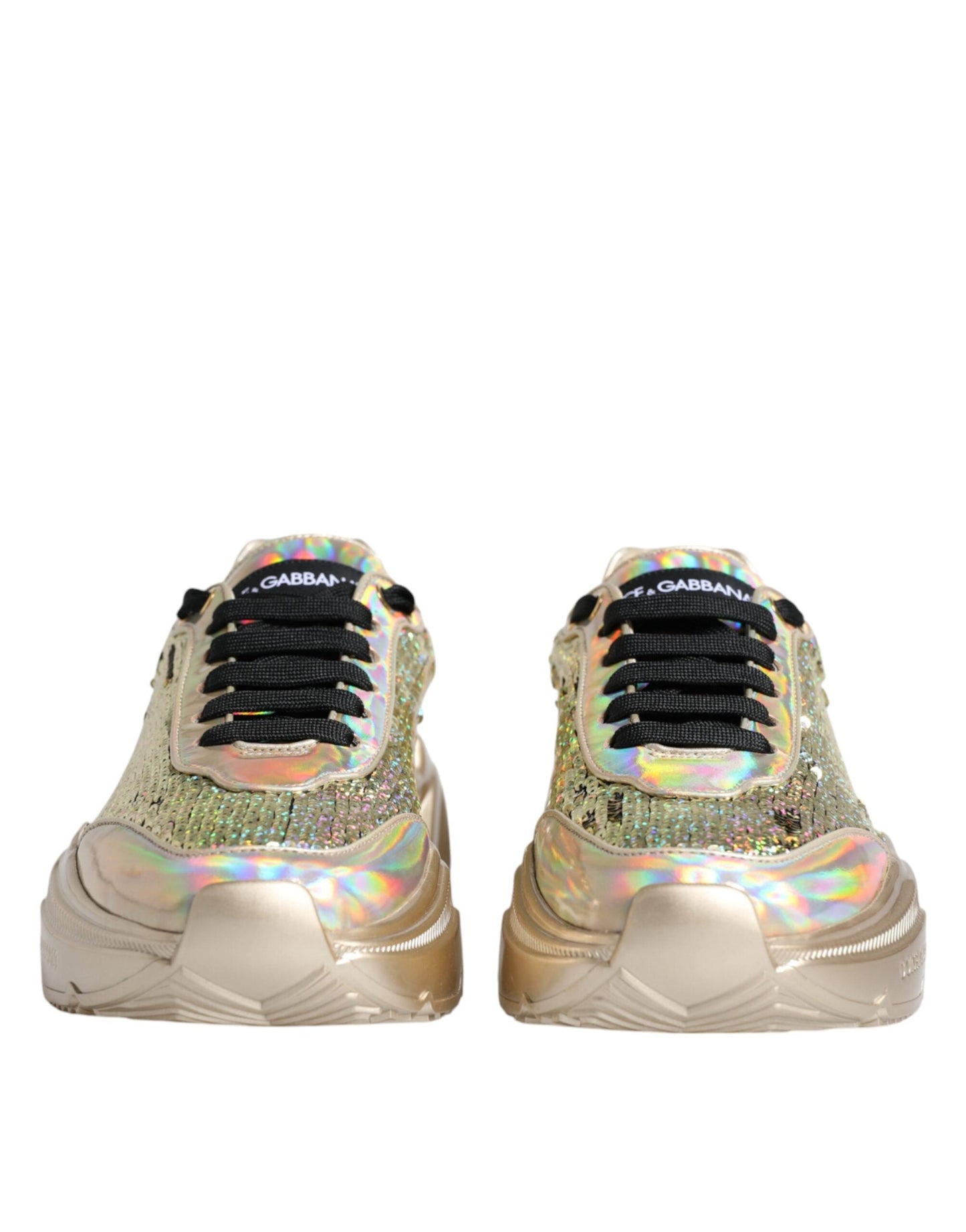 Dolce & Gabbana Gold Sequin Iridiscent Daymaster Sneakers Men's Shoes