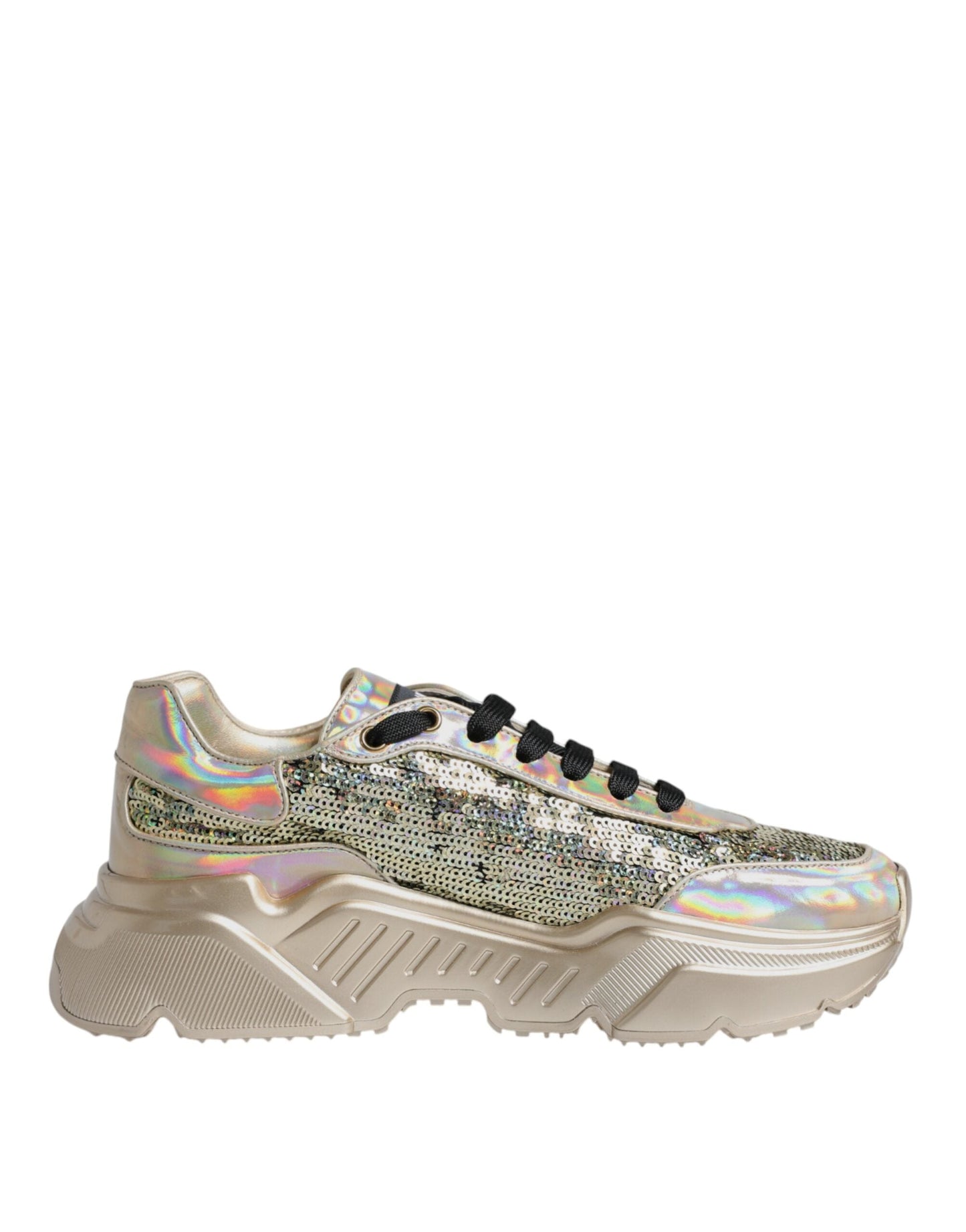 Dolce & Gabbana Gold Sequin Iridiscent Daymaster Sneakers Men's Shoes
