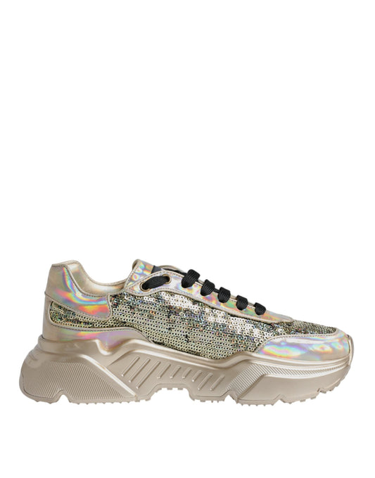 Dolce & Gabbana Gold Sequin Iridiscent Daymaster Sneakers Men's Shoes