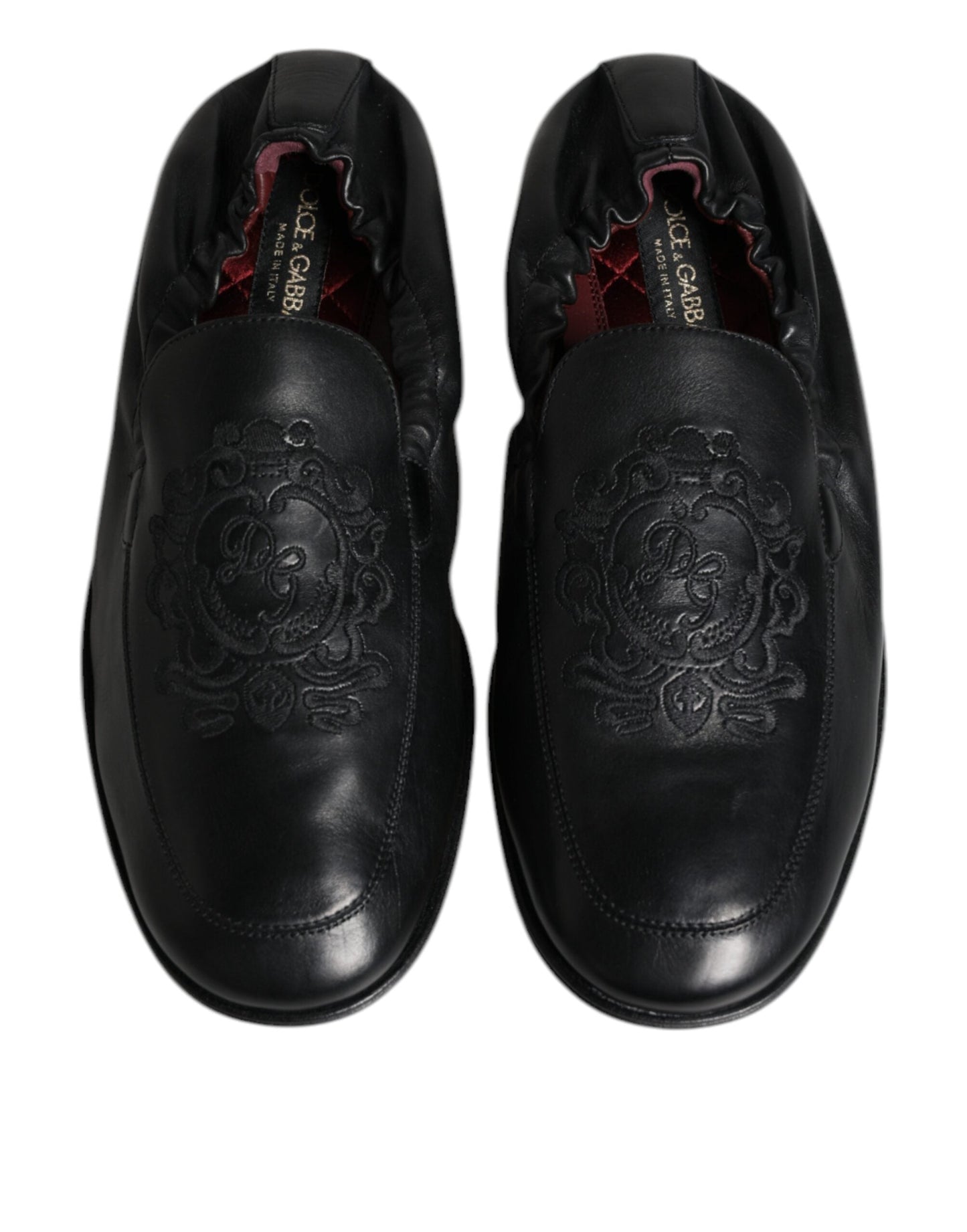 Dolce & Gabbana Black Logo Embroidered Leather Loafer Men Dress Men's Shoes