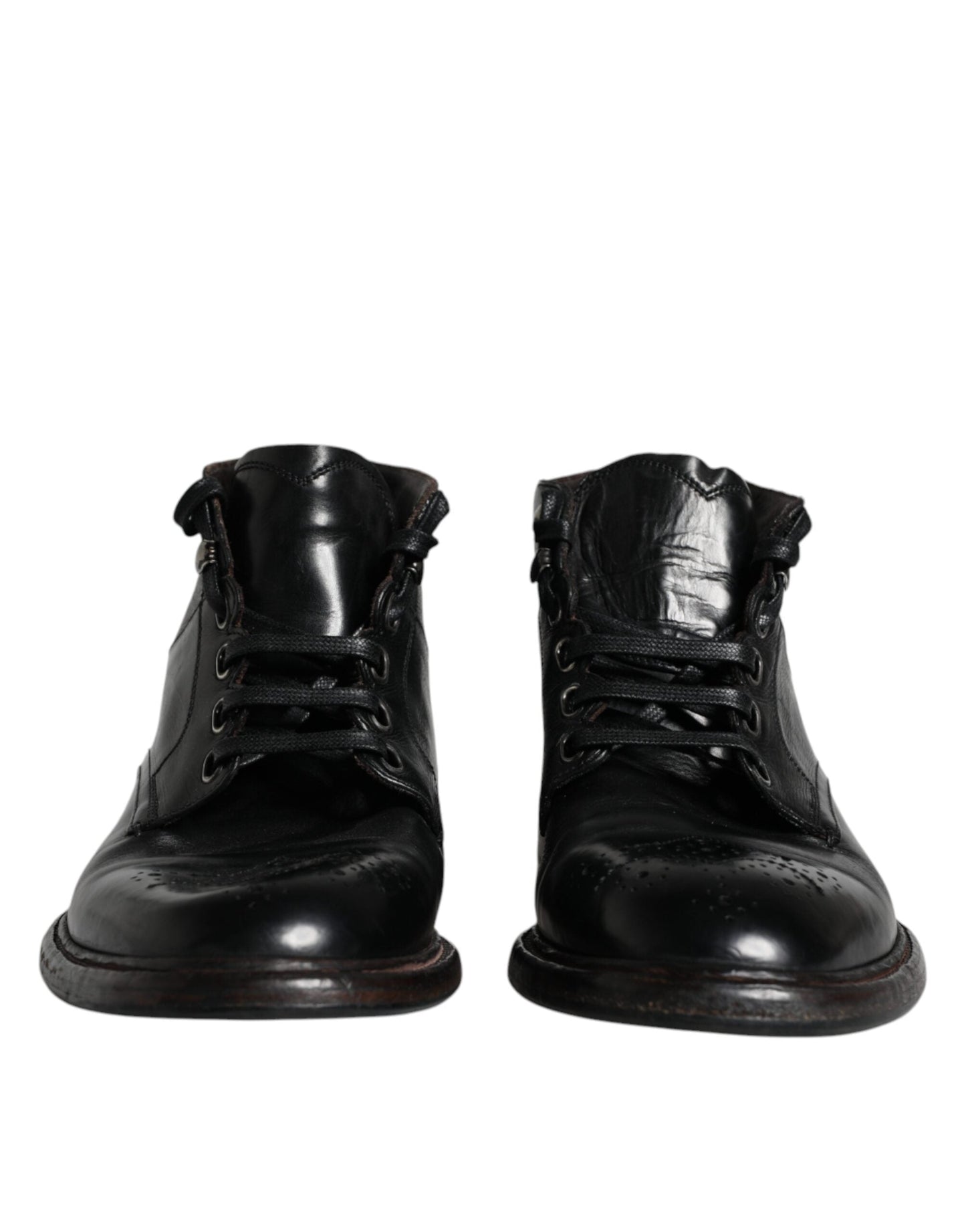Dolce & Gabbana Black Leather Men Short Boots Lace Up Men's Shoes ()