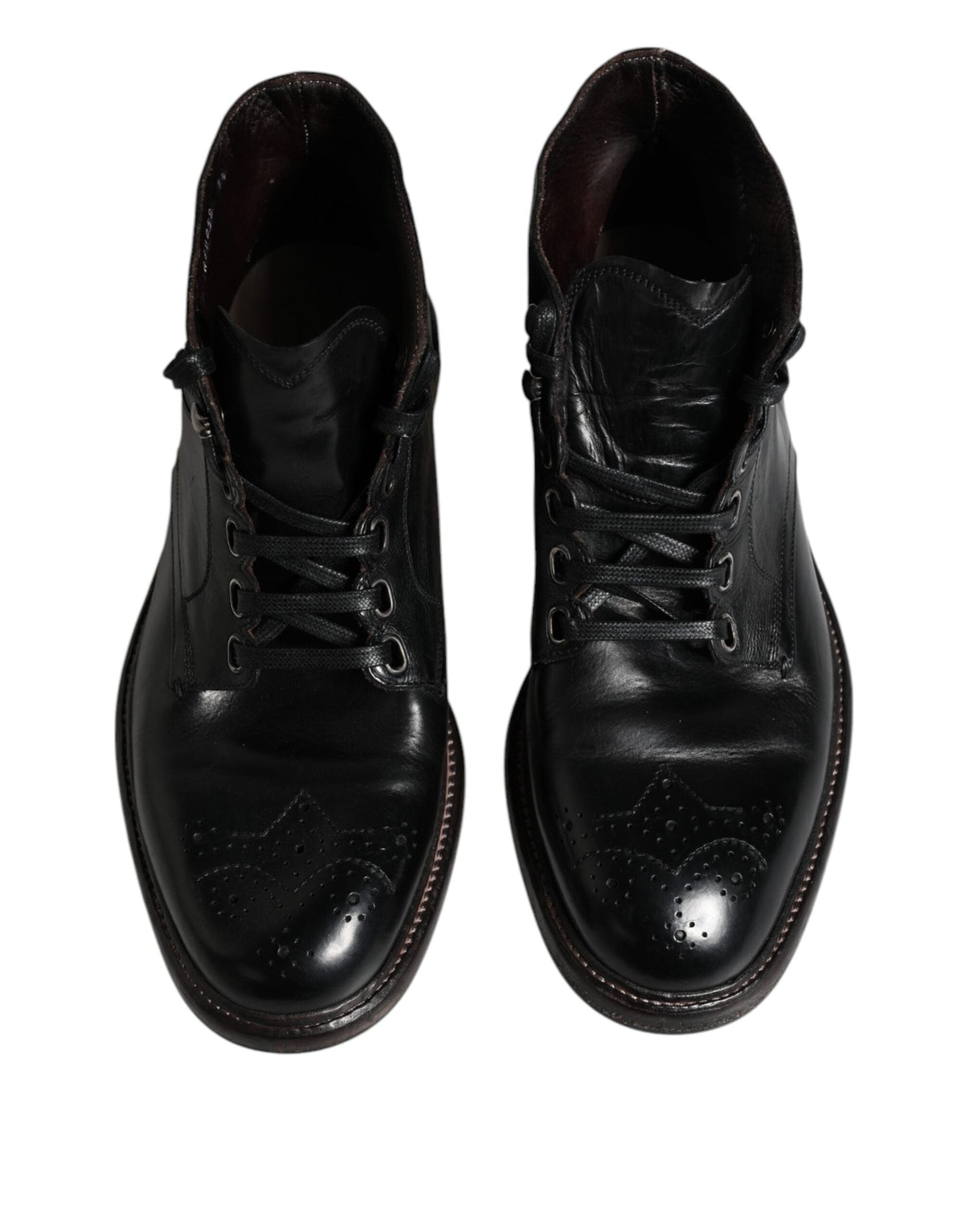 Dolce & Gabbana Black Leather Men Short Boots Lace Up Men's Shoes ()