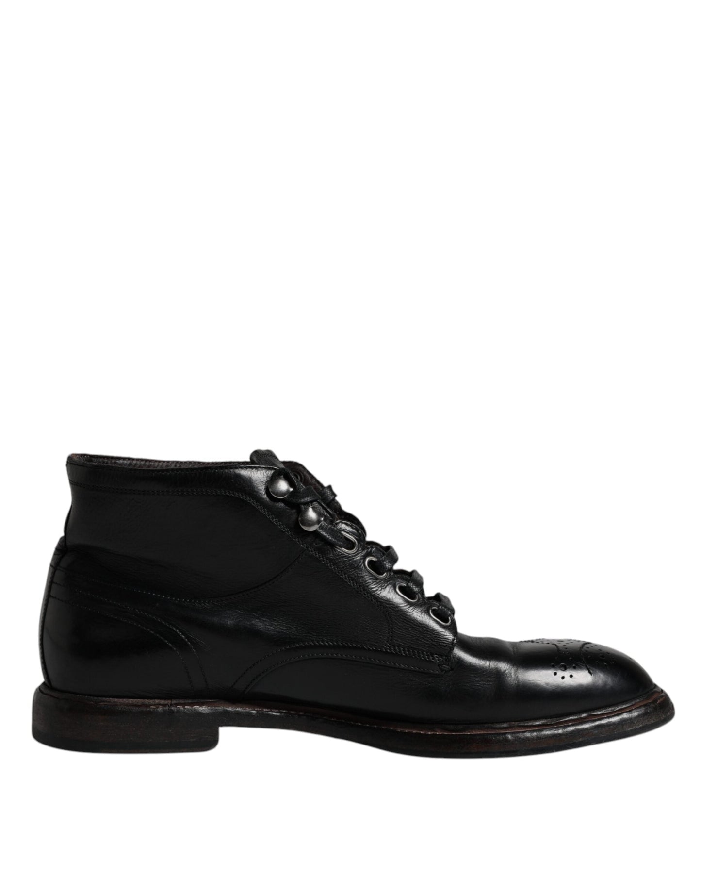 Dolce & Gabbana Black Leather Men Short Boots Lace Up Men's Shoes ()