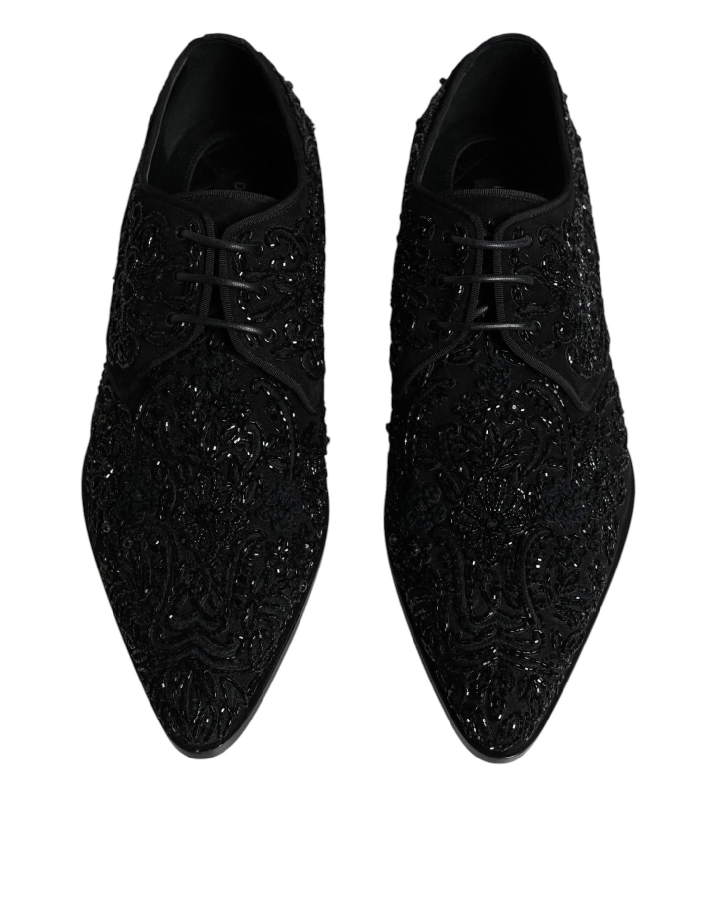 Dolce & Gabbana Black Embellished Suede Derby Formal Men's Shoes