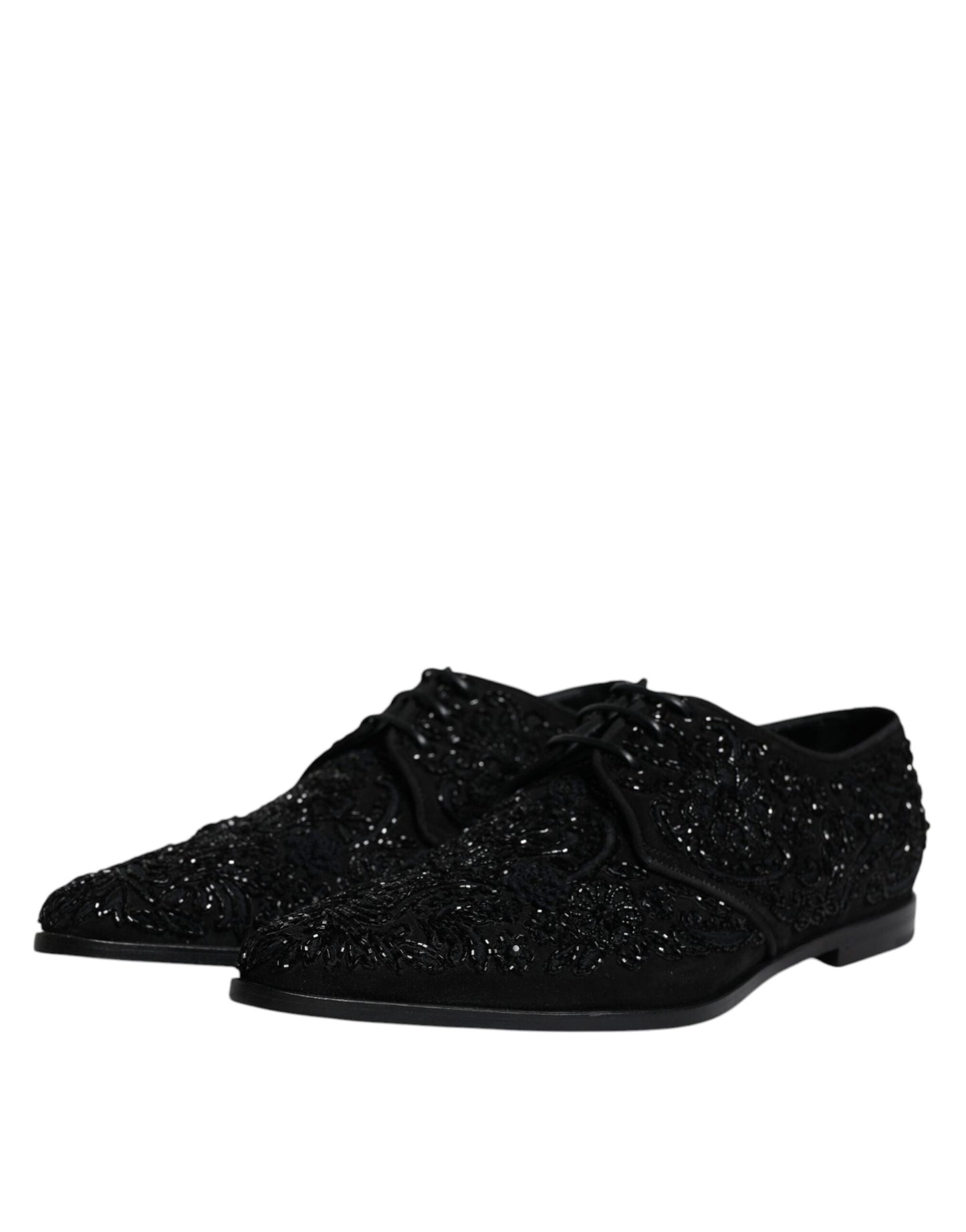 Dolce & Gabbana Black Embellished Suede Derby Formal Men's Shoes