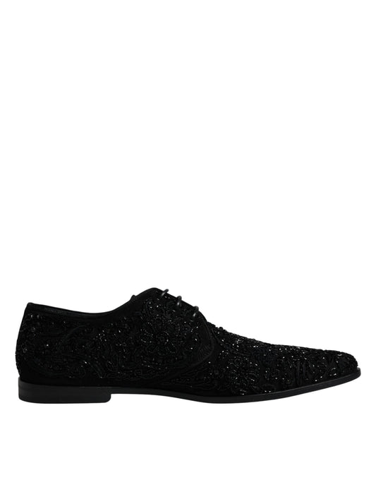 Dolce & Gabbana Black Embellished Suede Derby Formal Men's Shoes