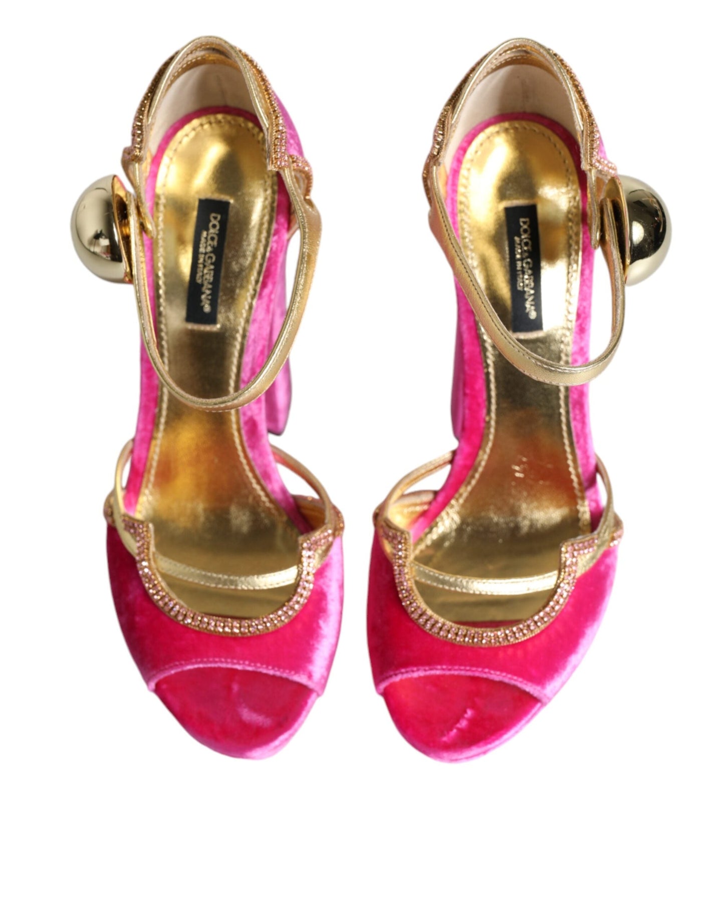Dolce & Gabbana Pink Velvet Platform Ankle Strap Heel Sandals Women's Shoes ()