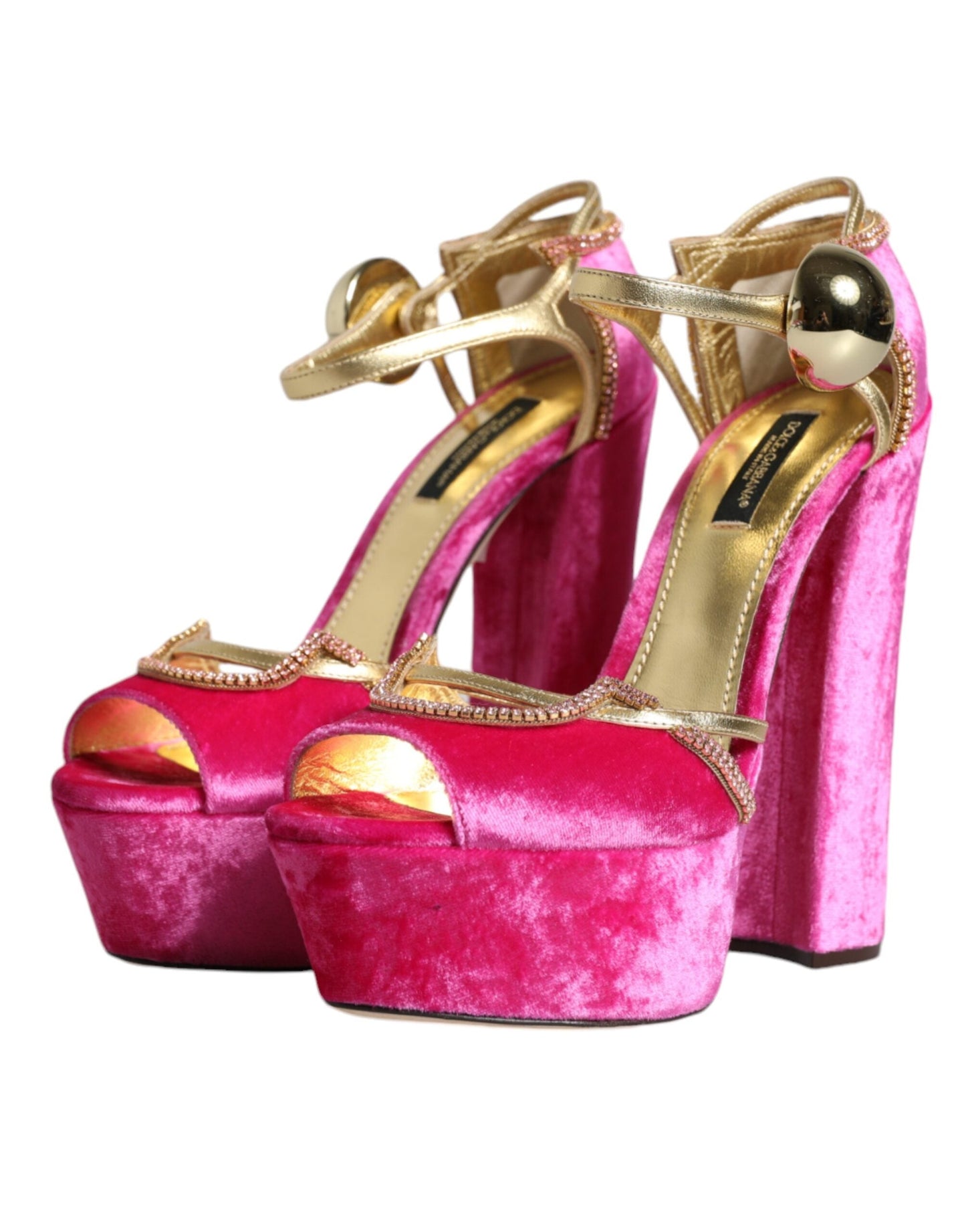 Dolce & Gabbana Pink Velvet Platform Ankle Strap Heel Sandals Women's Shoes ()