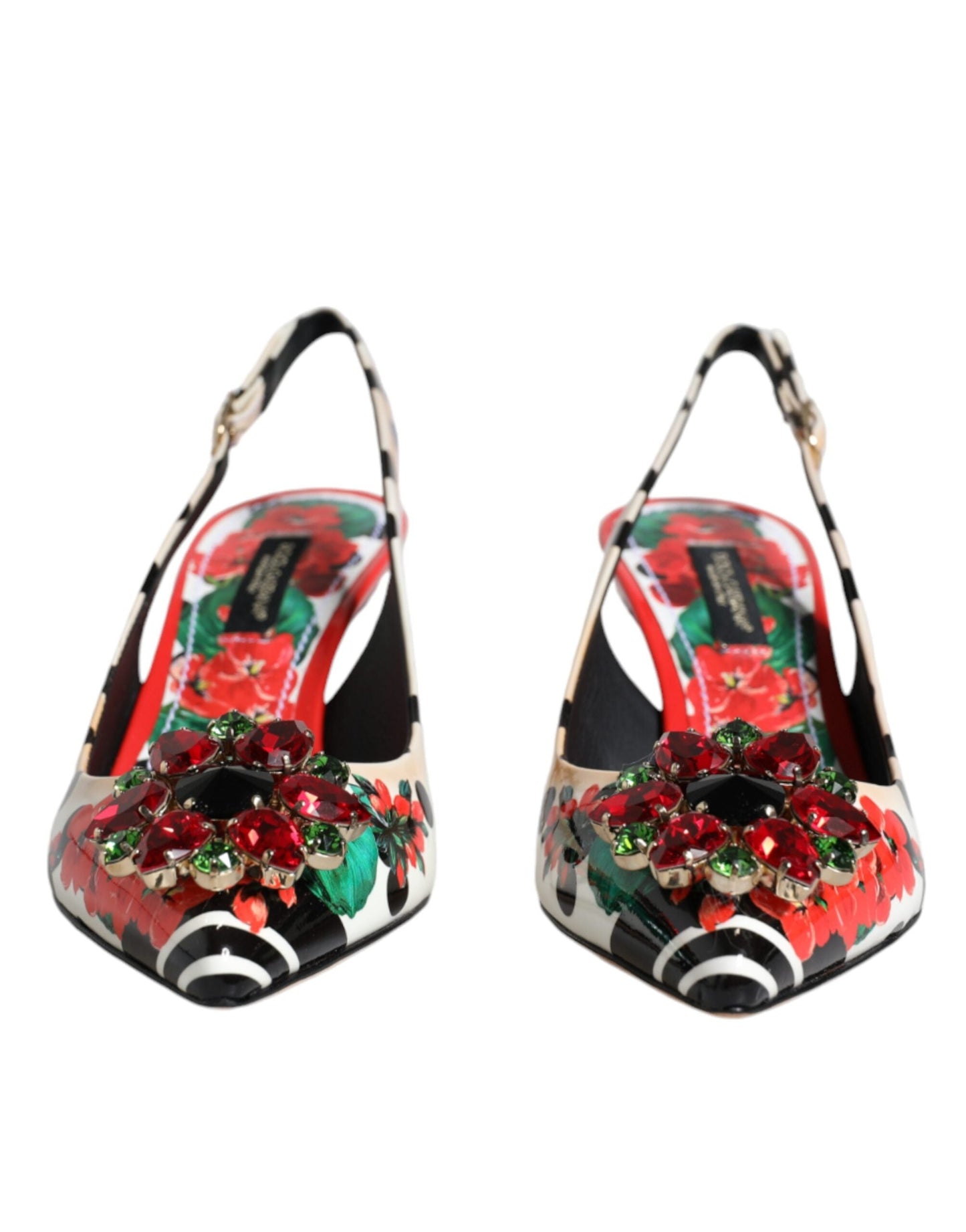 Dolce & Gabbana Multicolor Leather Crystal Heels Slingback Women's Shoes ()