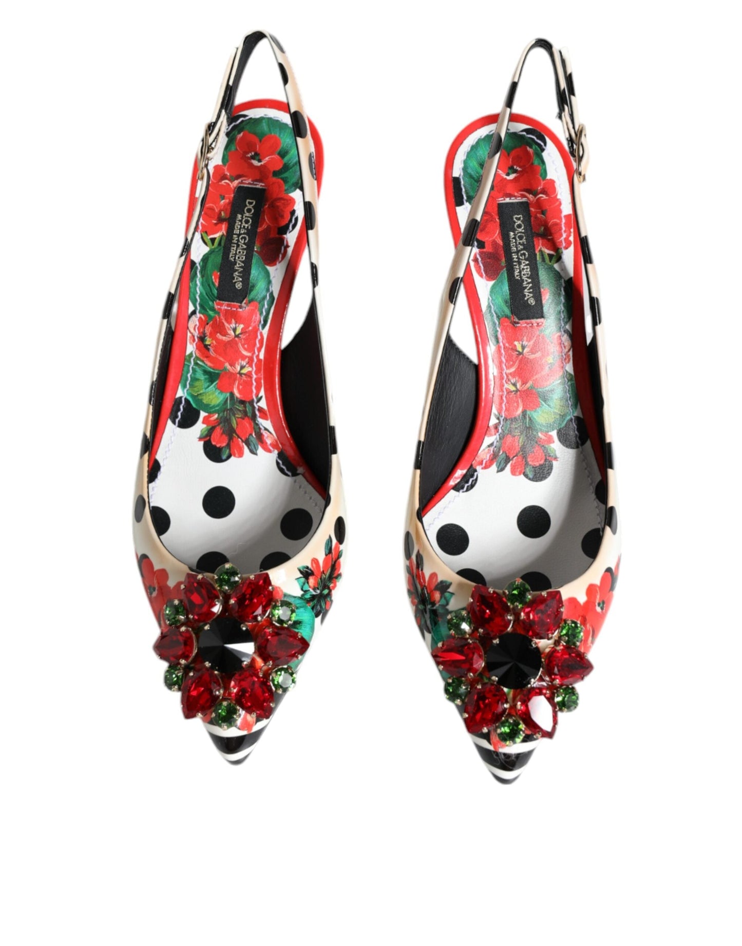Dolce & Gabbana Multicolor Leather Crystal Heels Slingback Women's Shoes ()