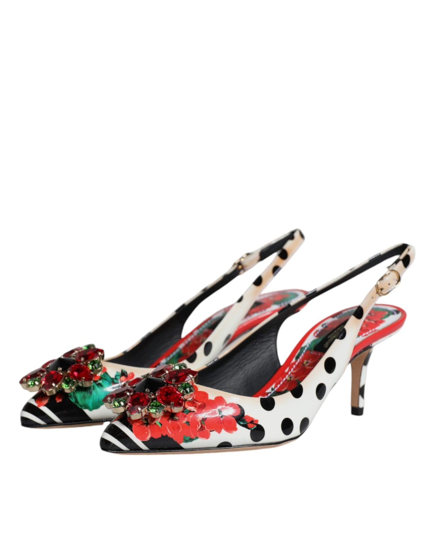 Dolce & Gabbana Multicolor Leather Crystal Heels Slingback Women's Shoes ()